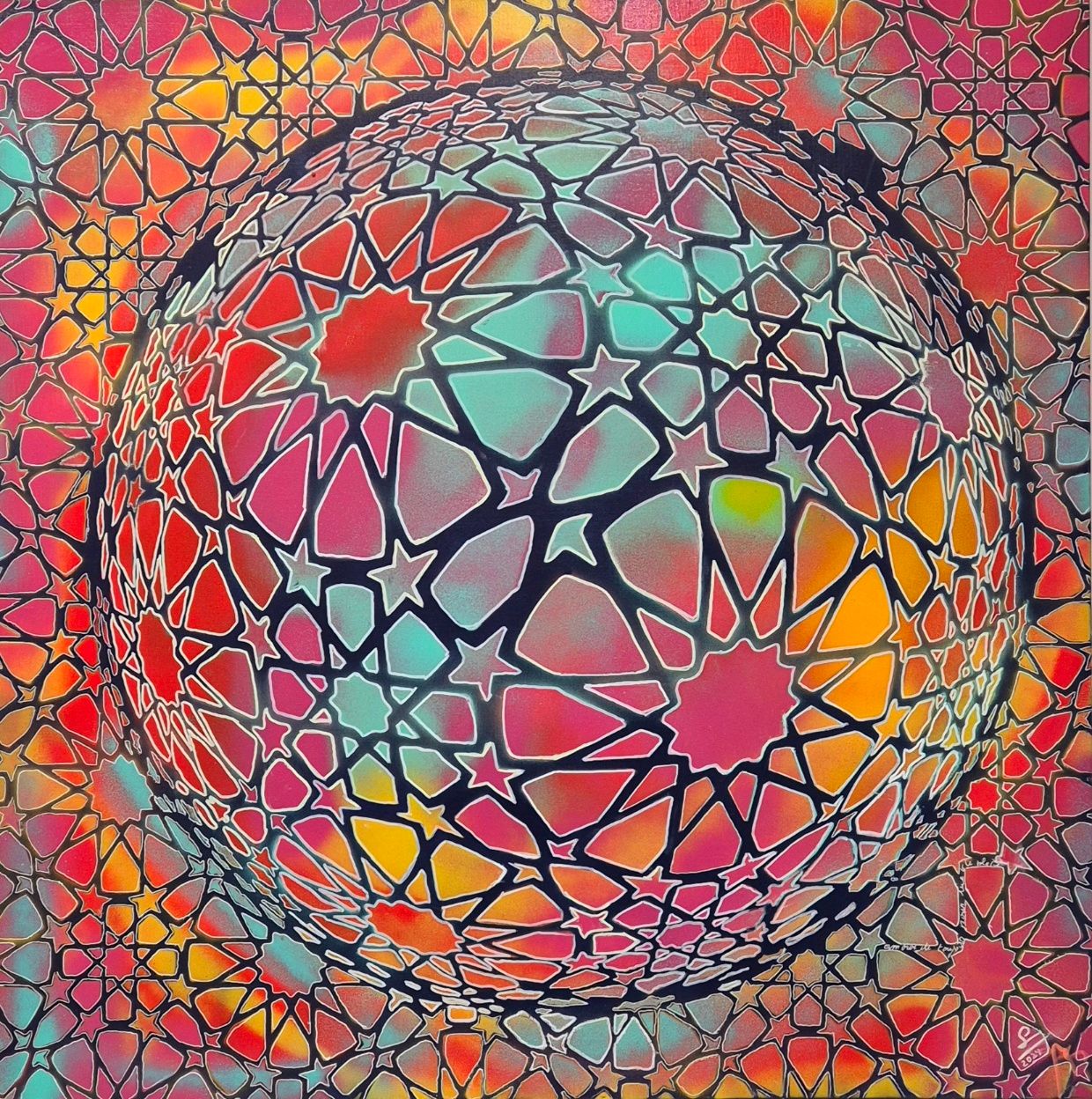 Tableau graphique grand format marron PLANETE ETOILE I – YANN GUINCHAN – 100 × 100 cm