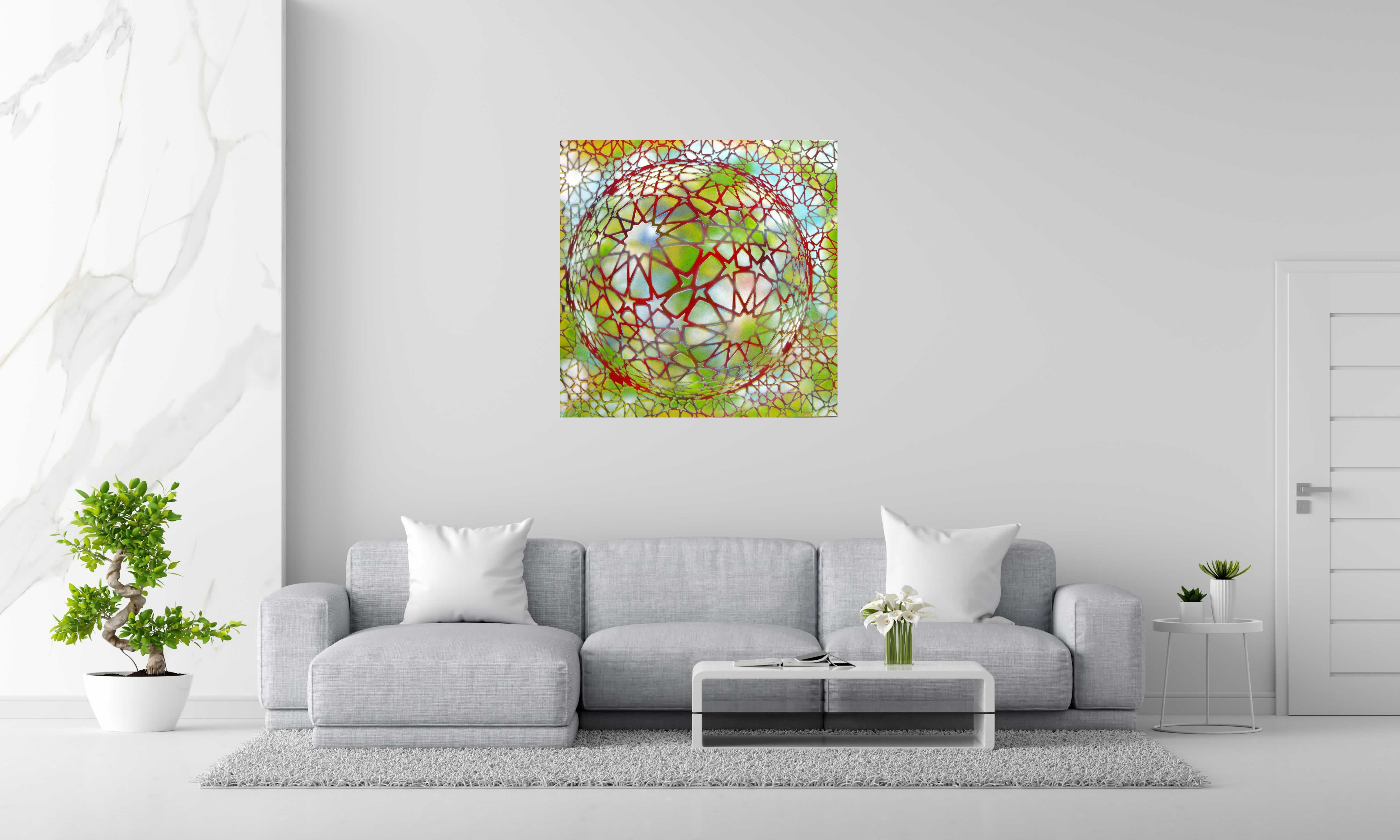 Tableau PLANETE ETOILE II de YANN GUINCHAN dans un intérieur – 100 × 100 cm