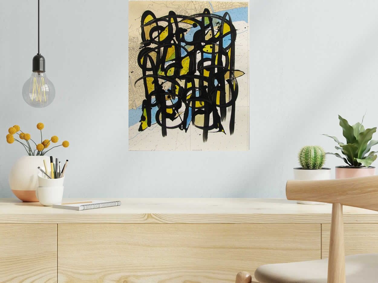 Tableau NO NAME SUR CARTE MARINE  N°17 de STEPHANE RIME dans un intérieur – 50 × 40 cm