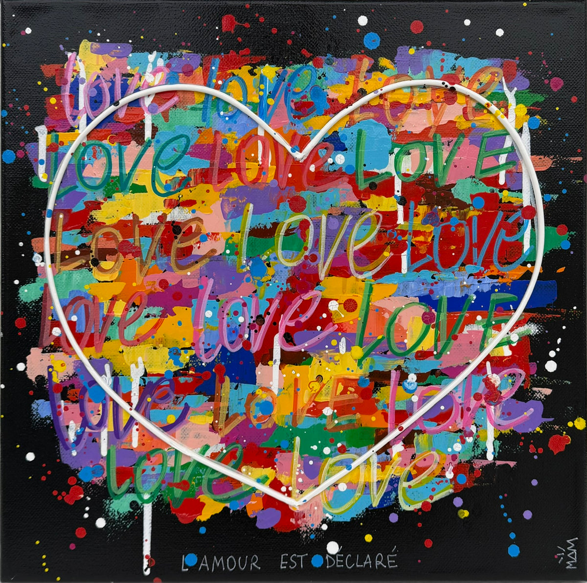 Tableau Love de MAM, technique mixte sur toile, 30 x 30 cm, multicolore