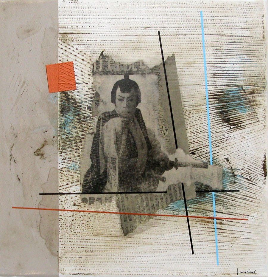 Tableau mer petit format beige SAMOURAI – LUDOVIC MERCHER – 30 × 30 cm