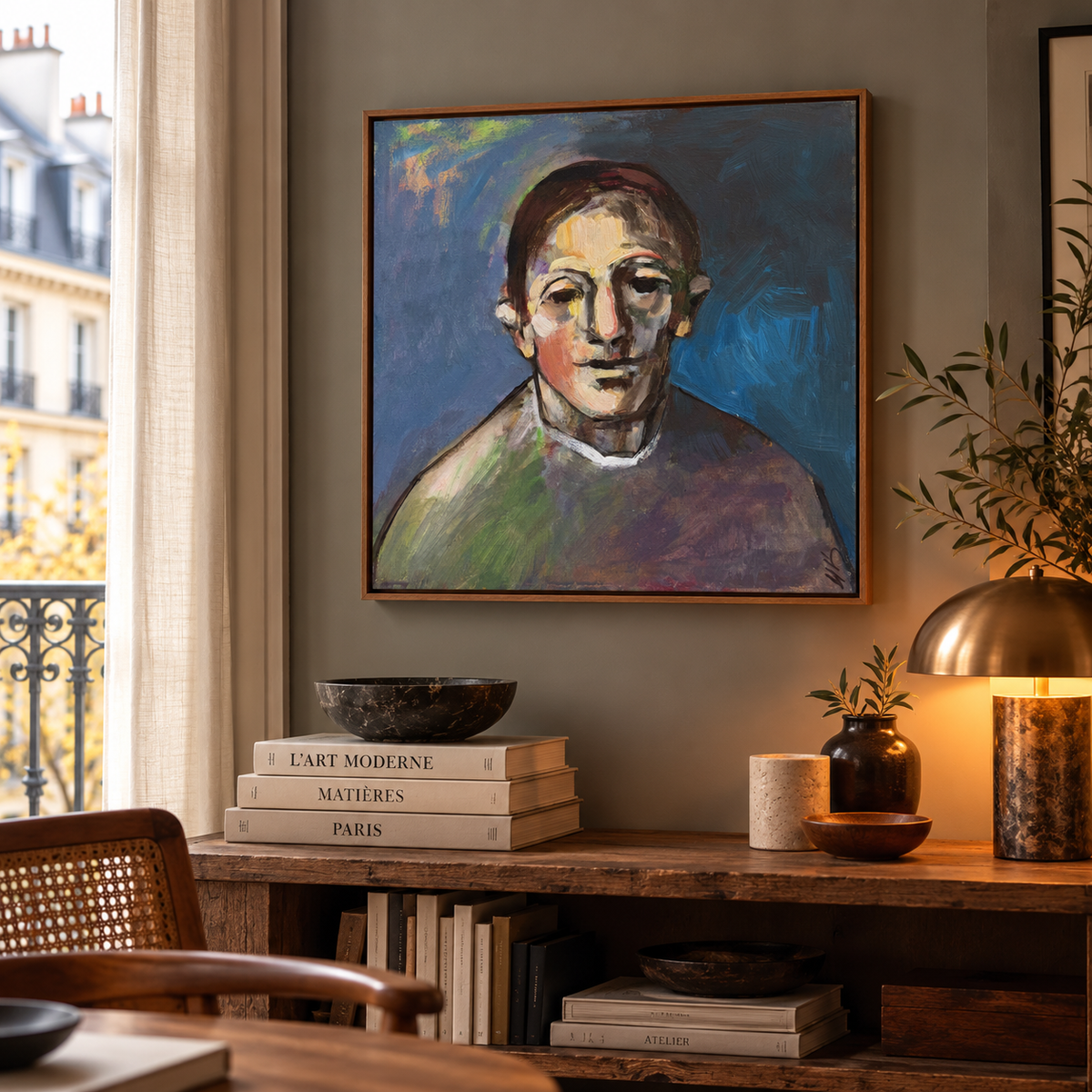 Tableau Portrait - D5 de IVAN TZONEV dans un intérieur – 50 × 50 cm