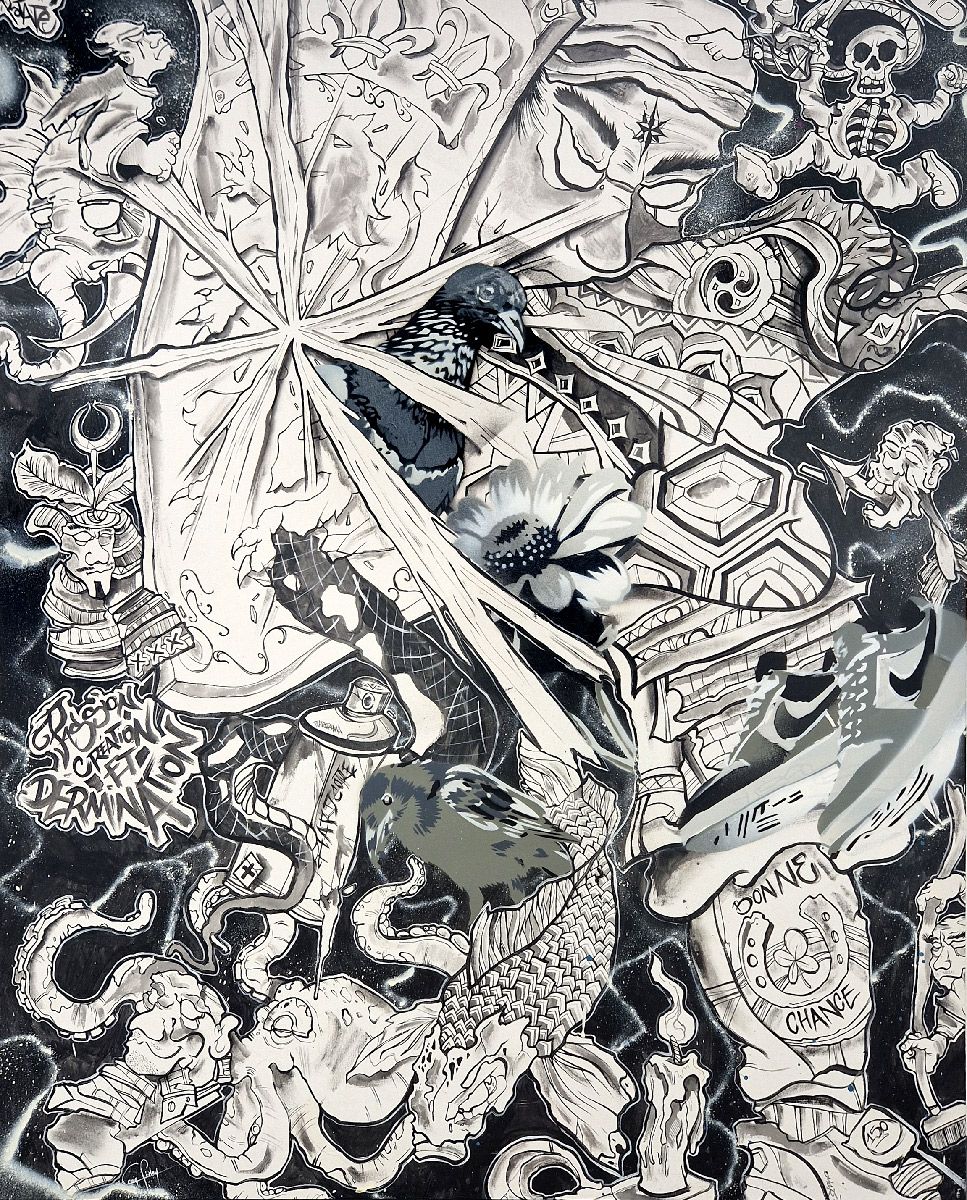 Tableau street art format xxl blanc et noir Quadriptère - Death edit – CRAIG & EMAR – 109 × 89 cm