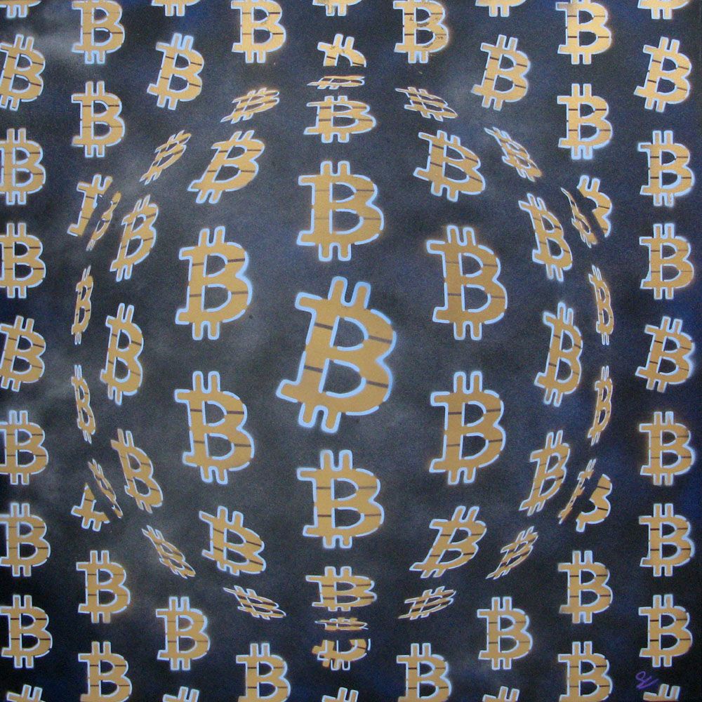 Tableau street art format xxl bleu et or DARK BLUE BIT – YANN GUINCHAN – 100 × 100 cm