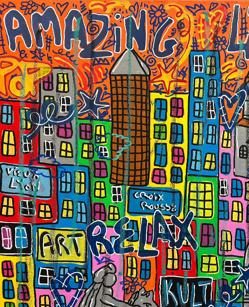 Tableau Amazing Lyon de RICO SAB dans un intérieur – 100 × 80 cm