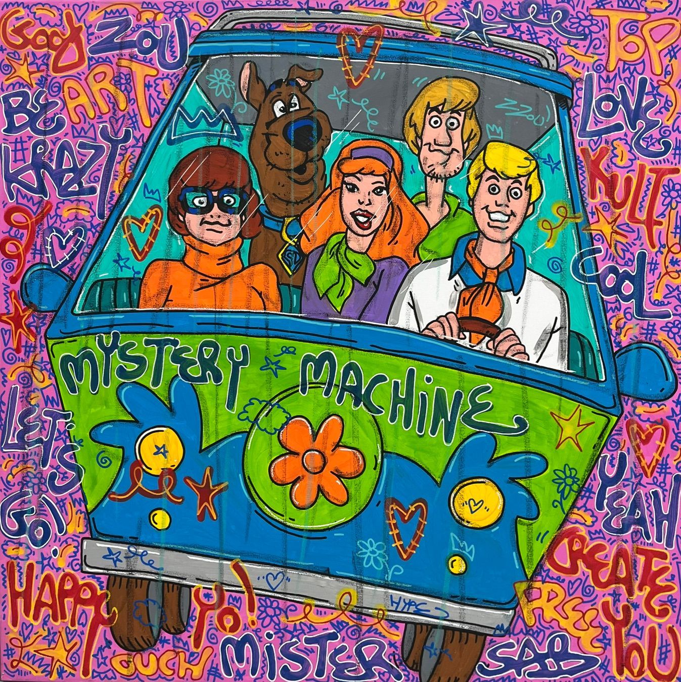 Tableau street art grand format Be Krazy Scooby – RICO SAB – 100 × 100 cm