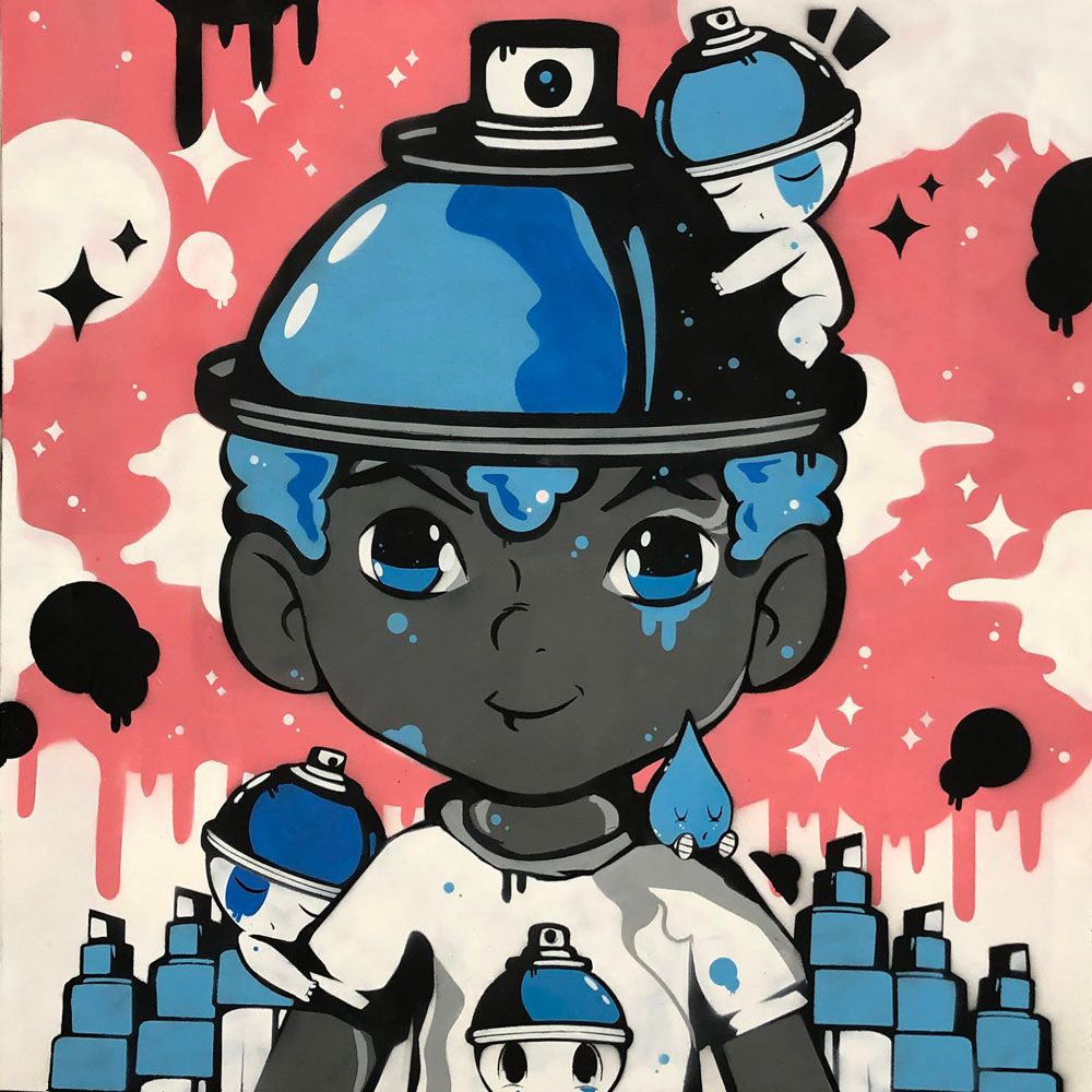 Tableau street art grande taille GRAFFIKID – JUAN SPRAY – 100 × 100 cm