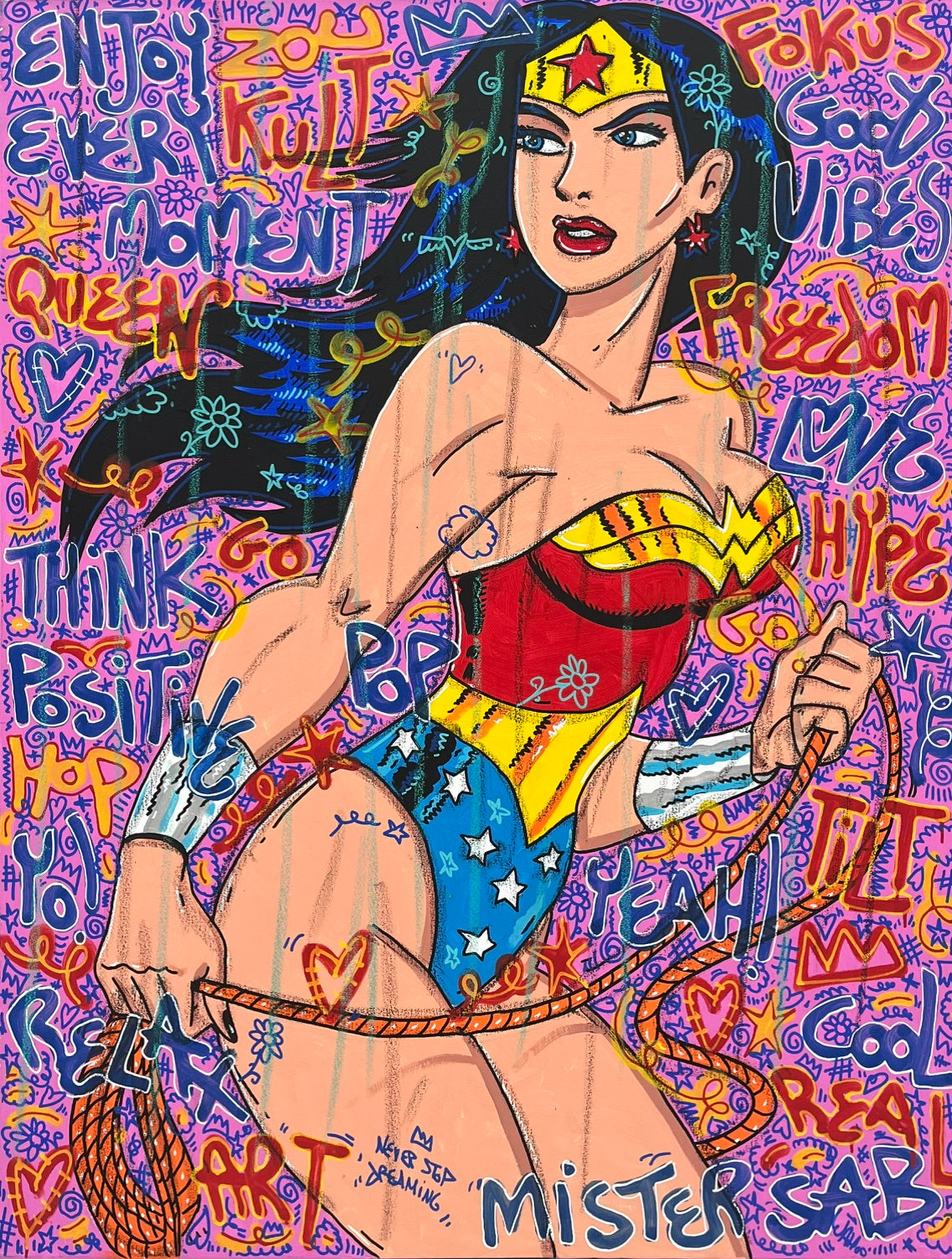 Tableau street art grande taille ENJOY EVERY MOMENT – RICO SAB – 116 × 89 cm