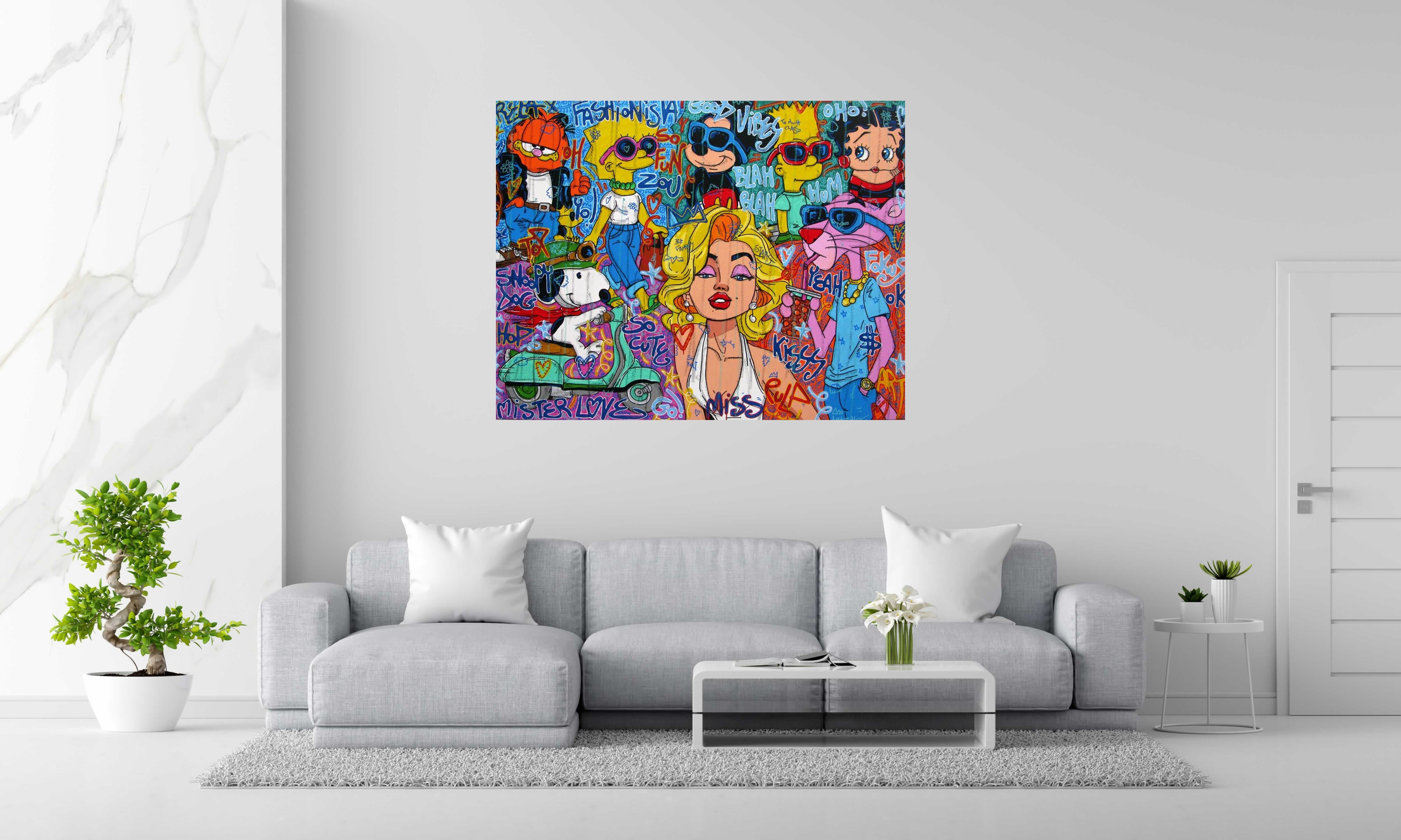 Tableau Fashionista Good vibes de RICO SAB dans un intérieur – 146 × 114 cm