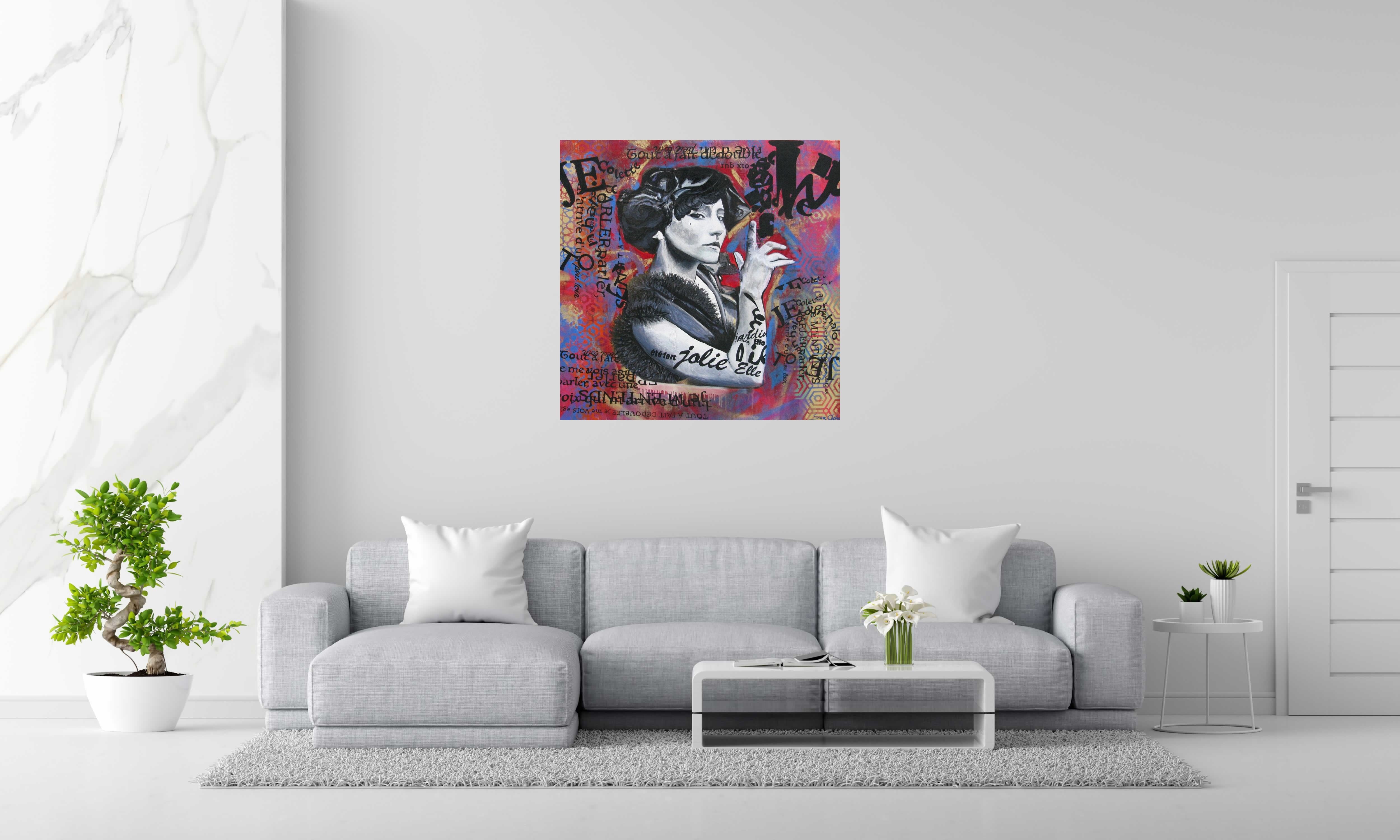 Tableau Colette de SARA CHELOU dans un intérieur – 100 × 100 cm