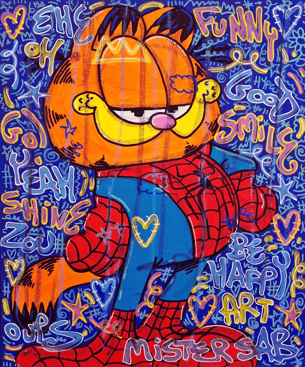 Tableau street art moyen format Spider Garfield – RICO SAB – 50 × 61 cm