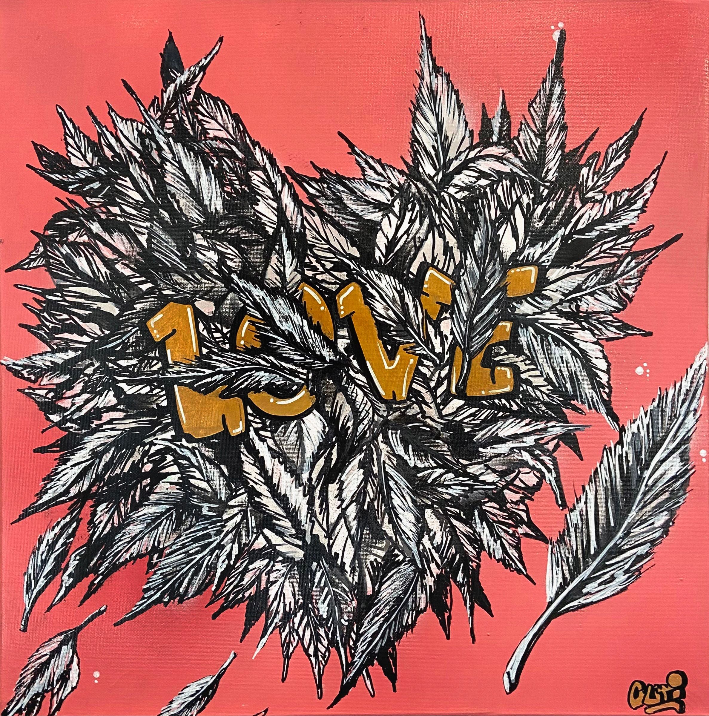 Tableau street art moyen format rose Douceur – GUTI – 50 × 50 cm