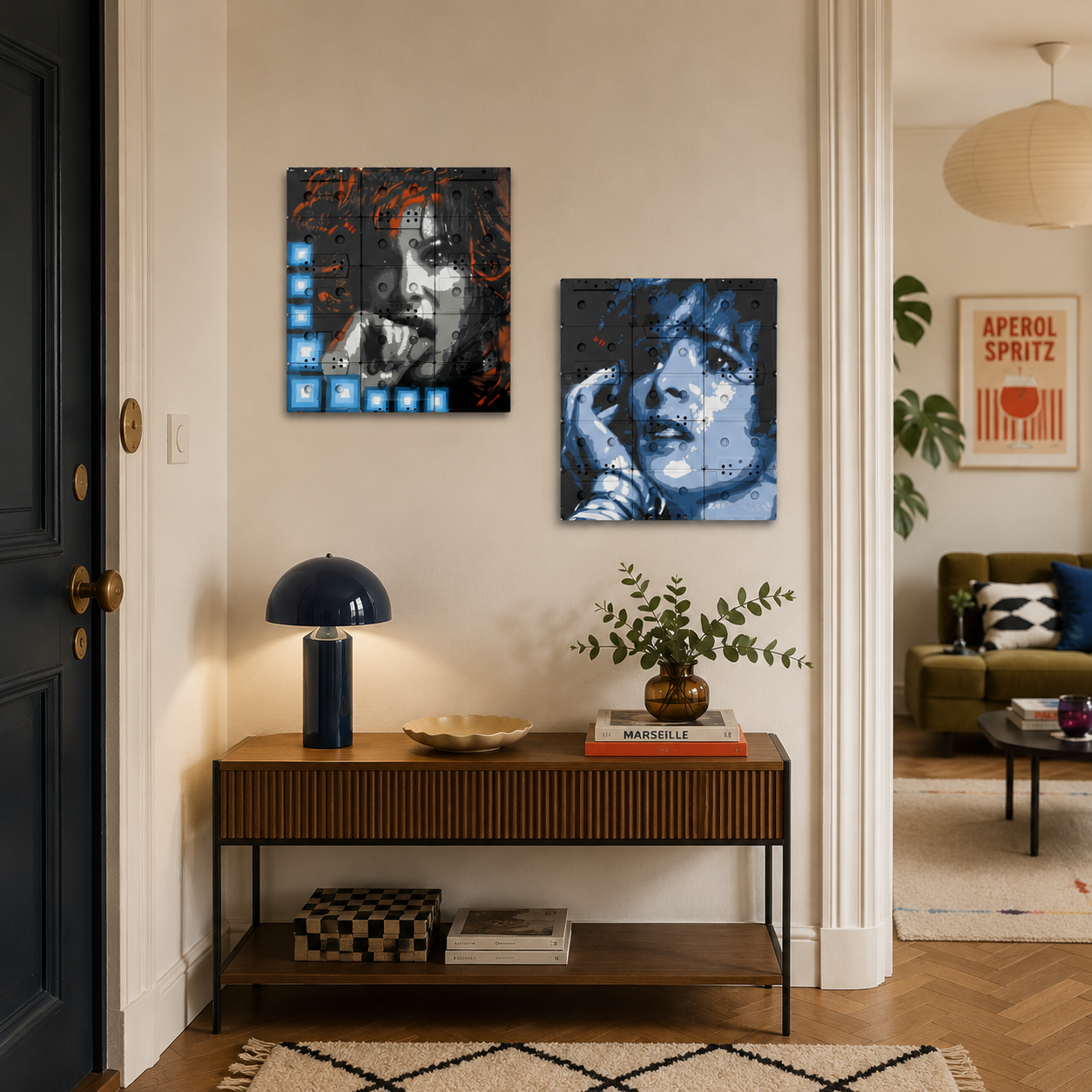 Tableau Pièce unique STREET ART: Sans  contrefaçon de MR MELODY dans un intérieur – 30 × 32 cm