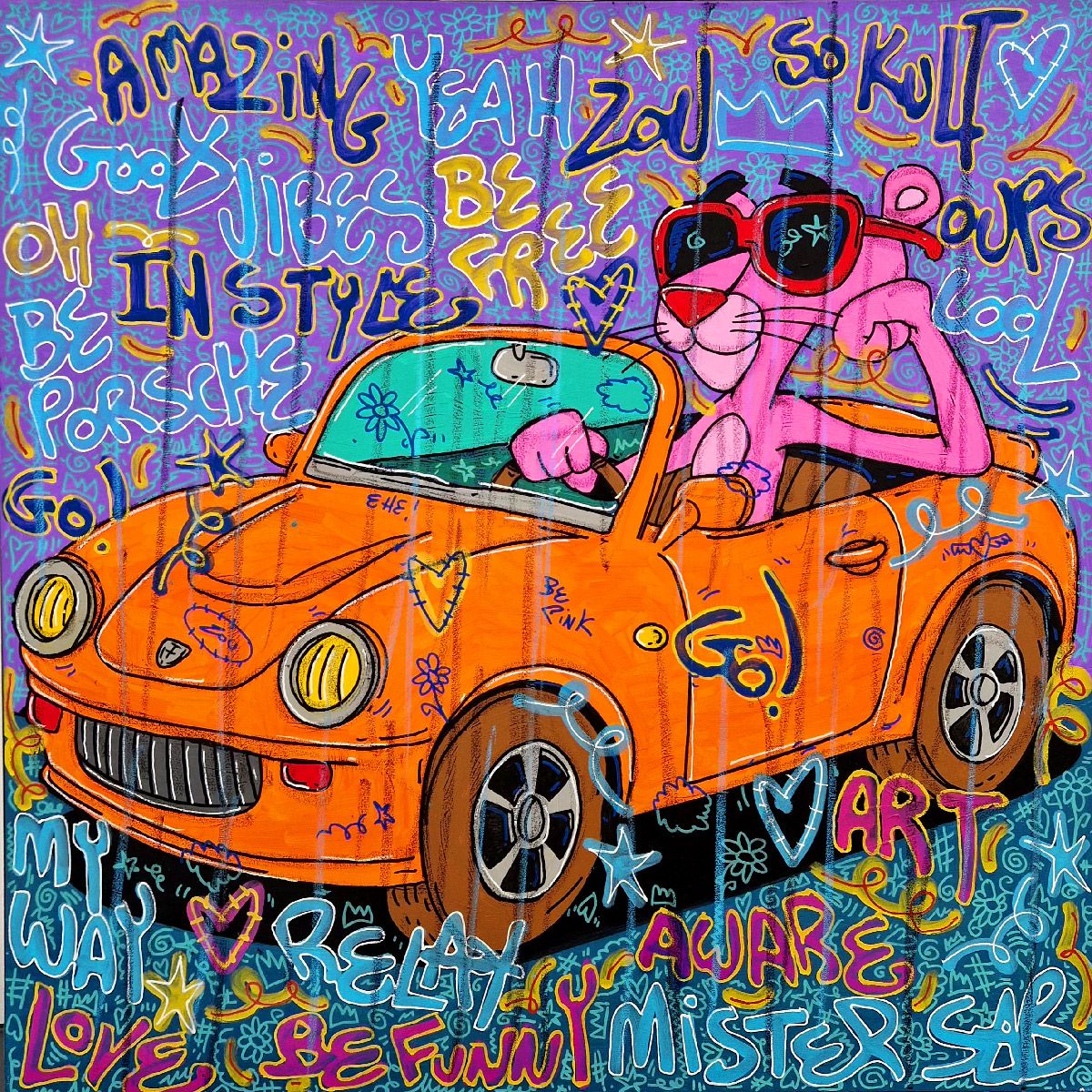 Tableau de RICO SAB a pour titre  So kult Pink Panthere style street pop art, street art dim : RICO SABprix:950