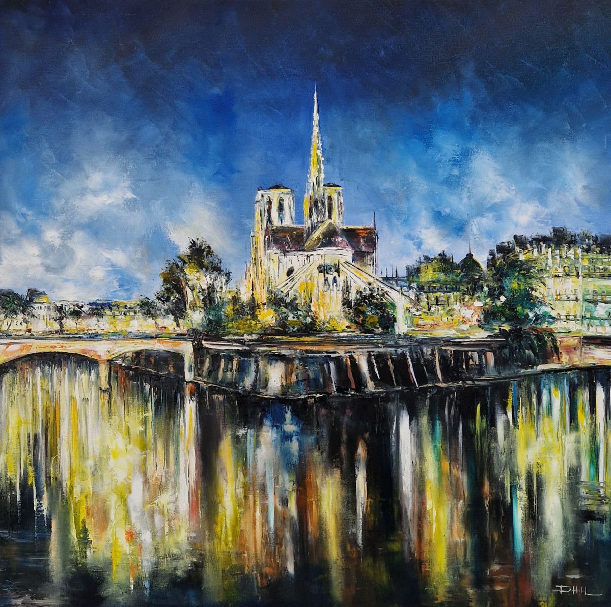 Tableau de PHIL a pour titre  Eclatante Notre-Dame, Paris style figuratif dim : PHILprix:550