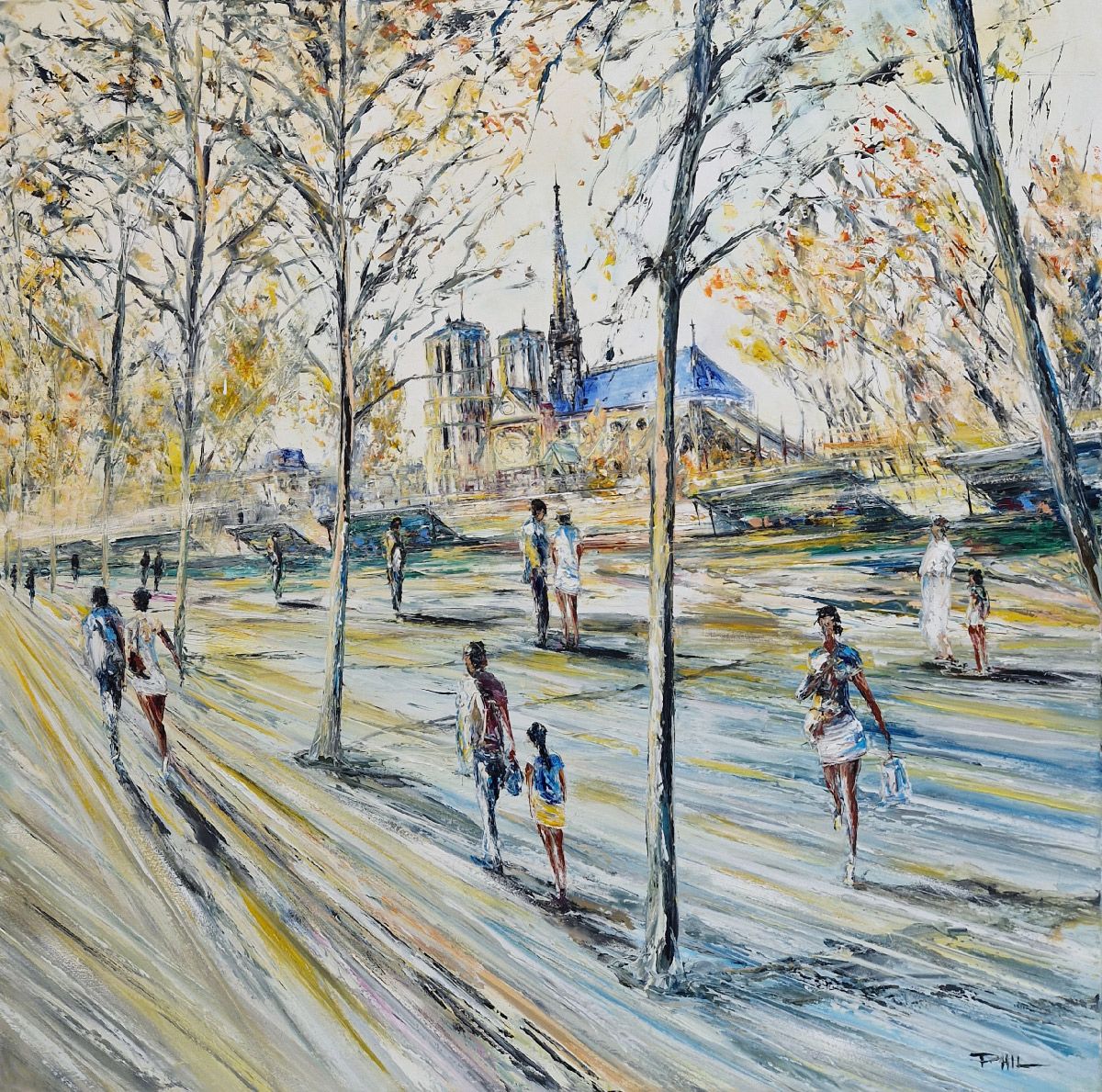 Tableau de PHIL a pour titre  Les Bouquinistes, Paris style figuratif dim : PHILprix:550
