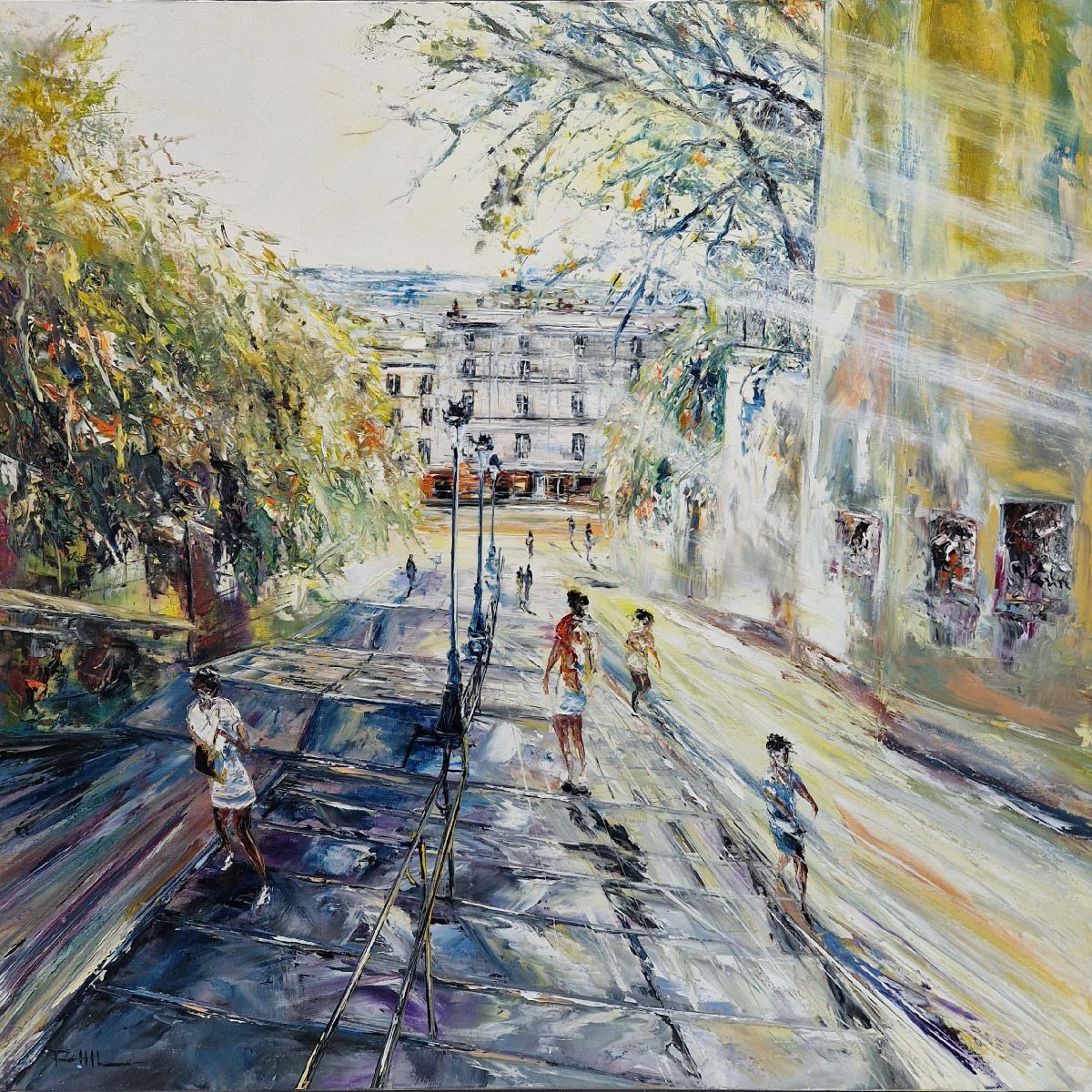 Tableau de PHIL a pour titre  Escaliers de Montmartre, Paris style figuratif dim : PHILprix:550