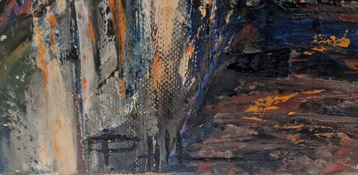 Tableau de PHIL a pour titre  Sur les berges  de Paris style figuratif dim : PHILprix:350