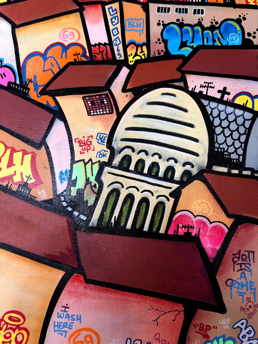 Tableau de BLACH a pour titre  URC Mont bien Blanc style graffiti, street art dim : BLACHprix:600