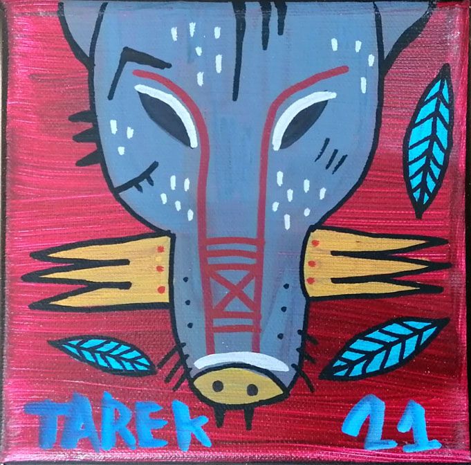 Tableau de TAREK a pour titre  MASK ANIMALE style street pop art dim : TAREKprix:60