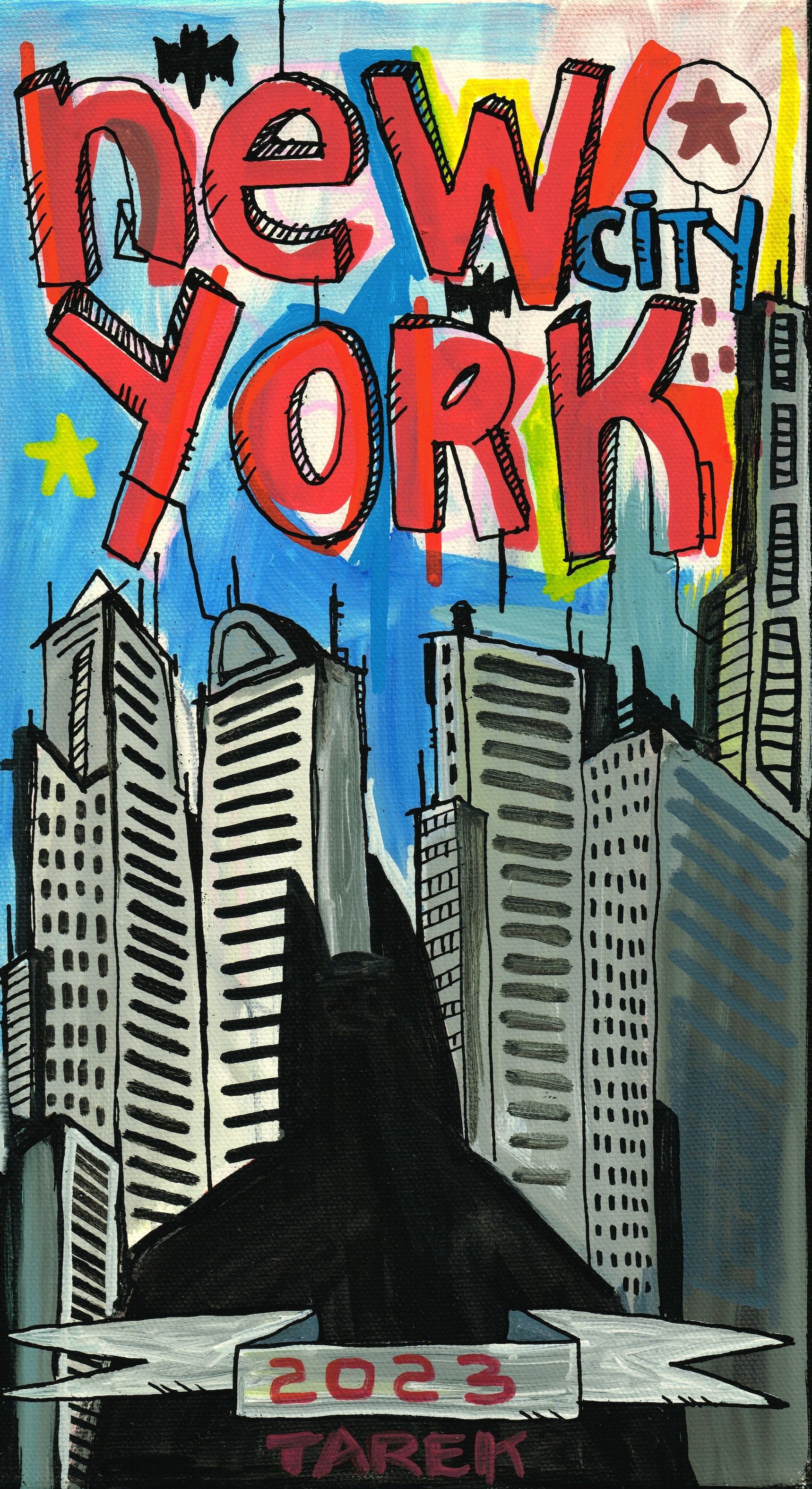 Tableau de TAREK a pour titre  NEW YORK CITY style graffiti, street art dim : TAREKprix:240