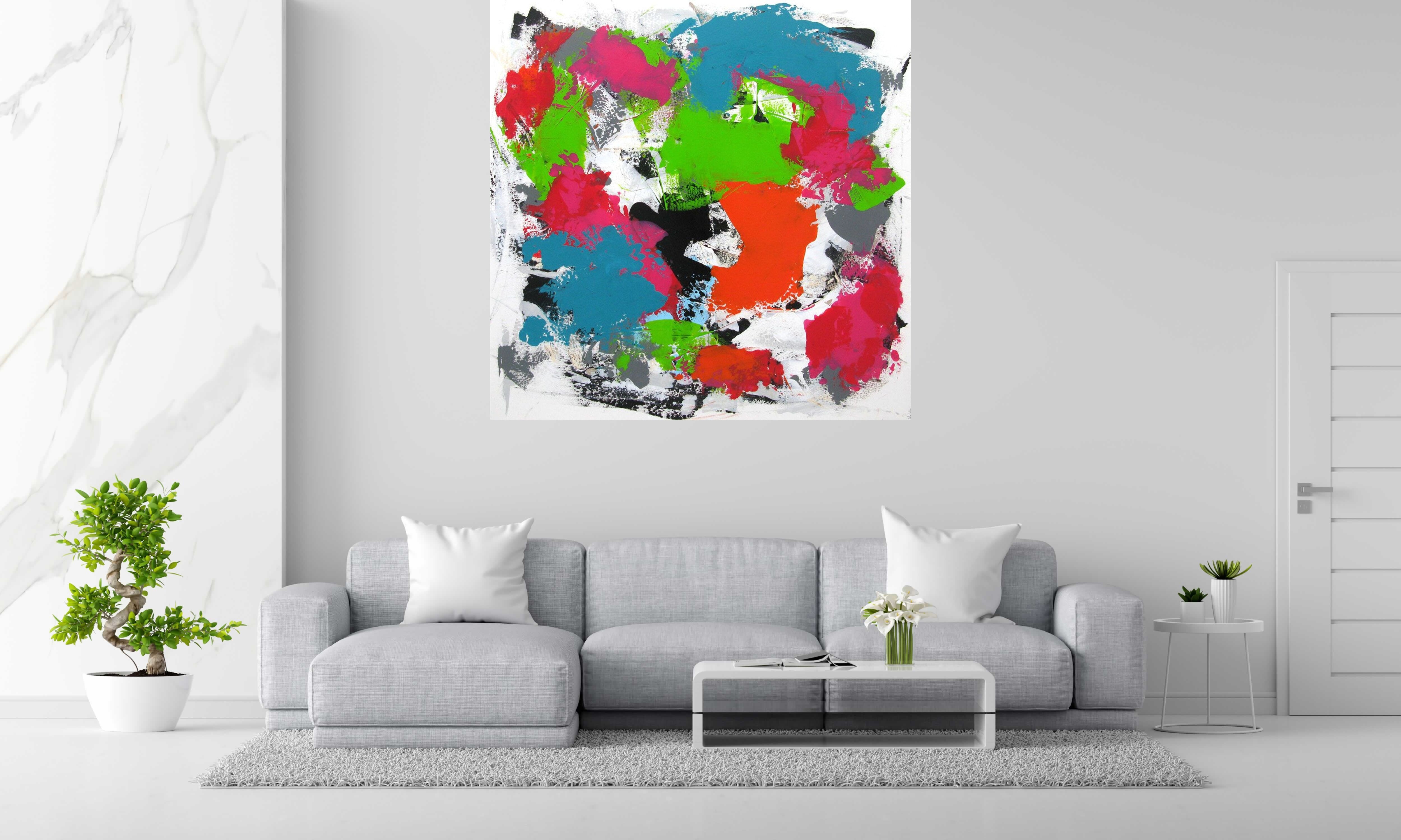 Toile CRAZY de CELINE WEBER dans un intérieur – 150 × 150 cm