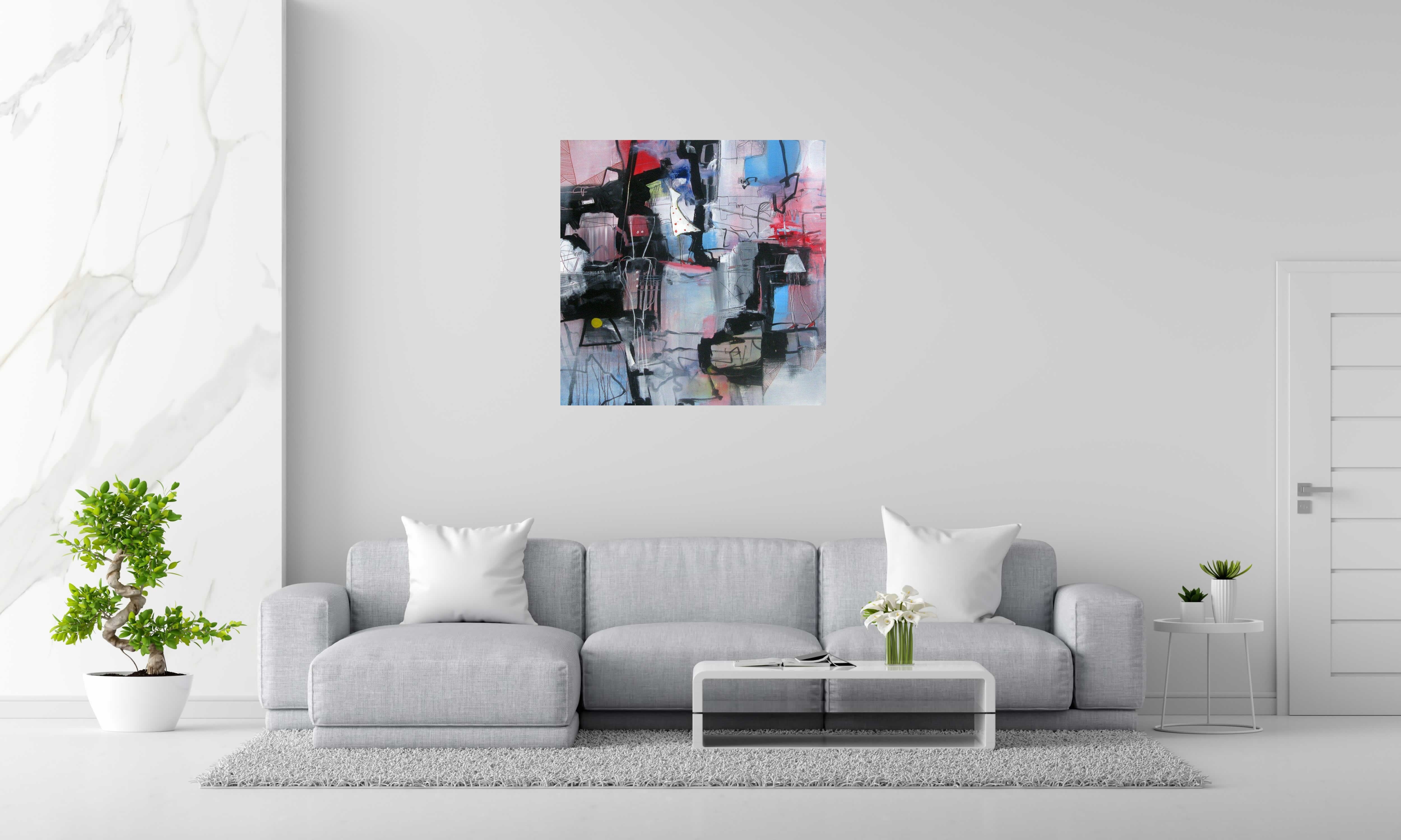 Toile PENSEES IMBRIQUEE 3 de JIHEM dans un intérieur – 100 × 100 cm