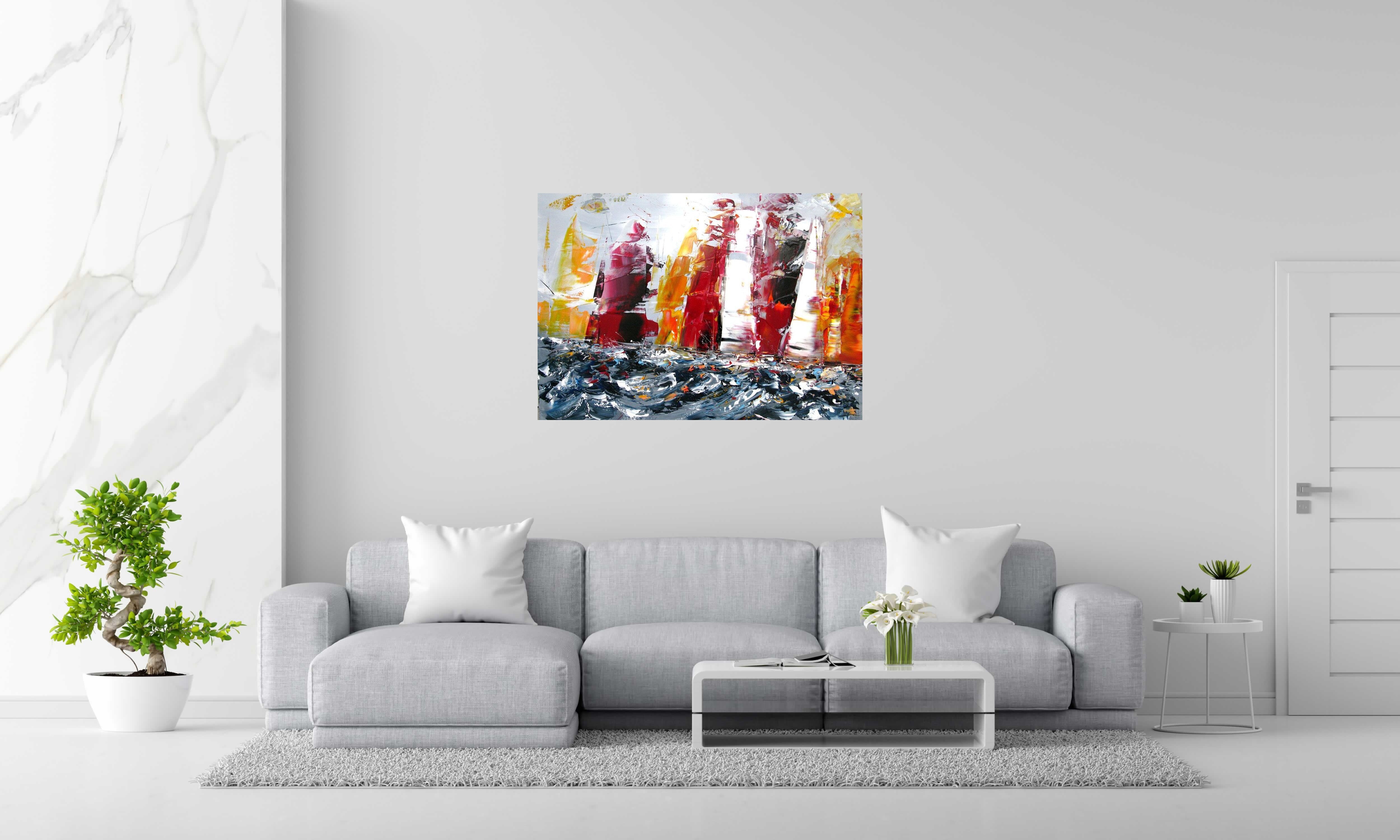 Toile MARINE ABSTRAITE 2022-24 de F. BOUTET dans un intérieur – 81 × 116 cm