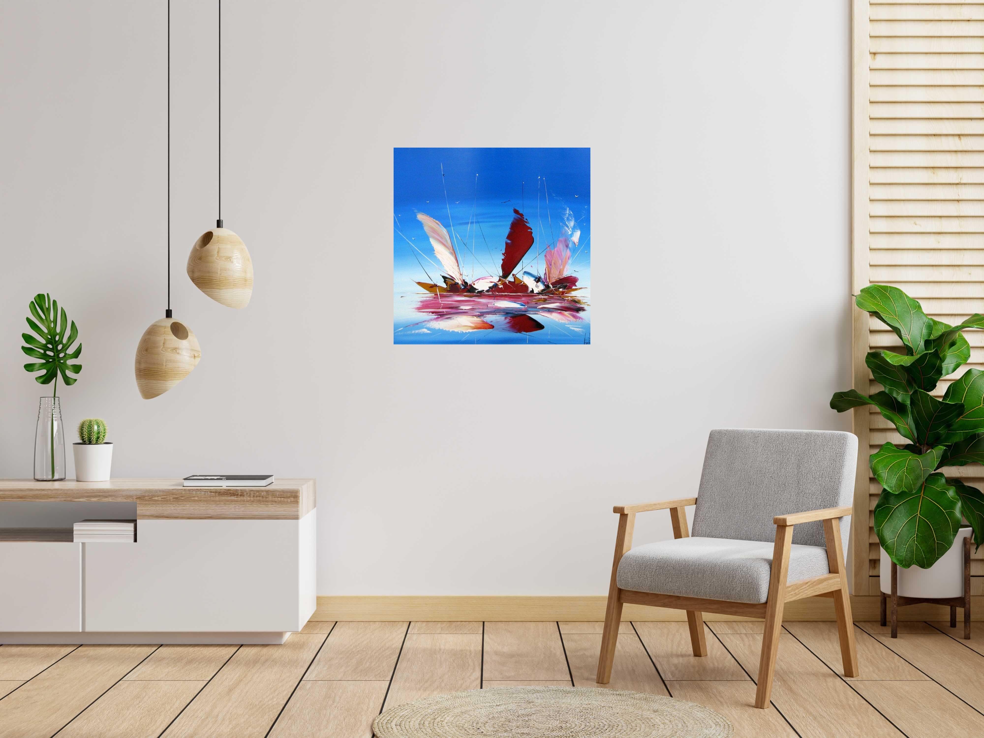Toile MARINE ABSTRAITE de F. BOUTET dans un intérieur – 80 × 80 cm