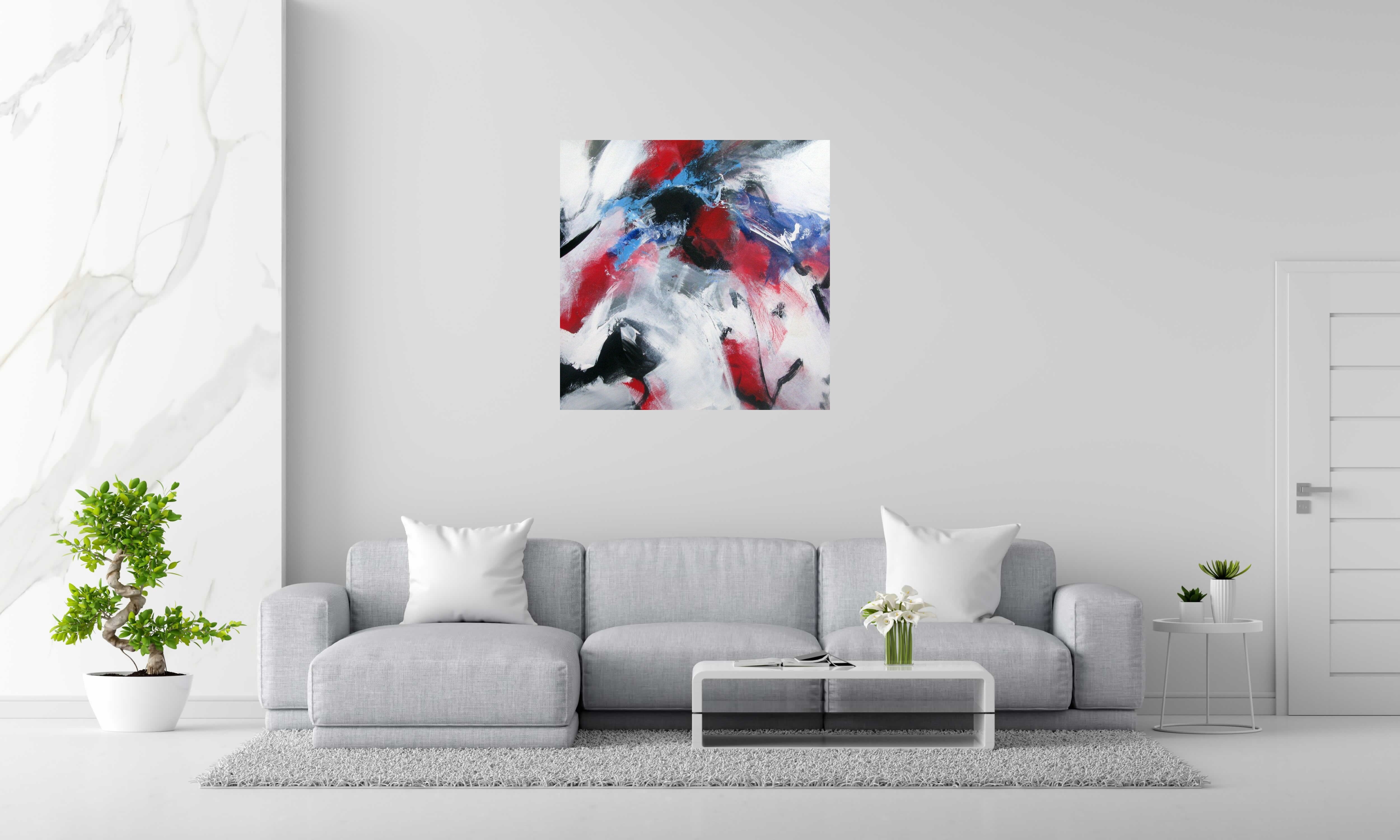 Toile SONGE 09-06 de JM BARROIS dans un intérieur – 100 × 100 cm