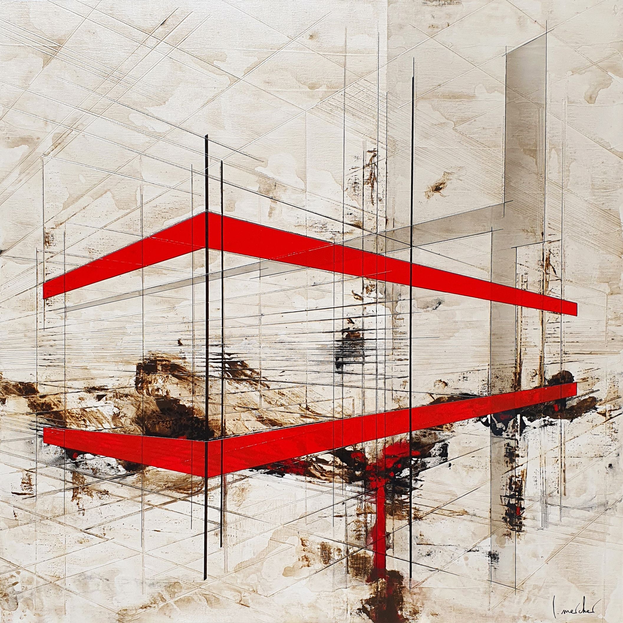 Toile abstraite grand format CIVILIZATION – LUDOVIC MERCHER – 80 × 80 cm