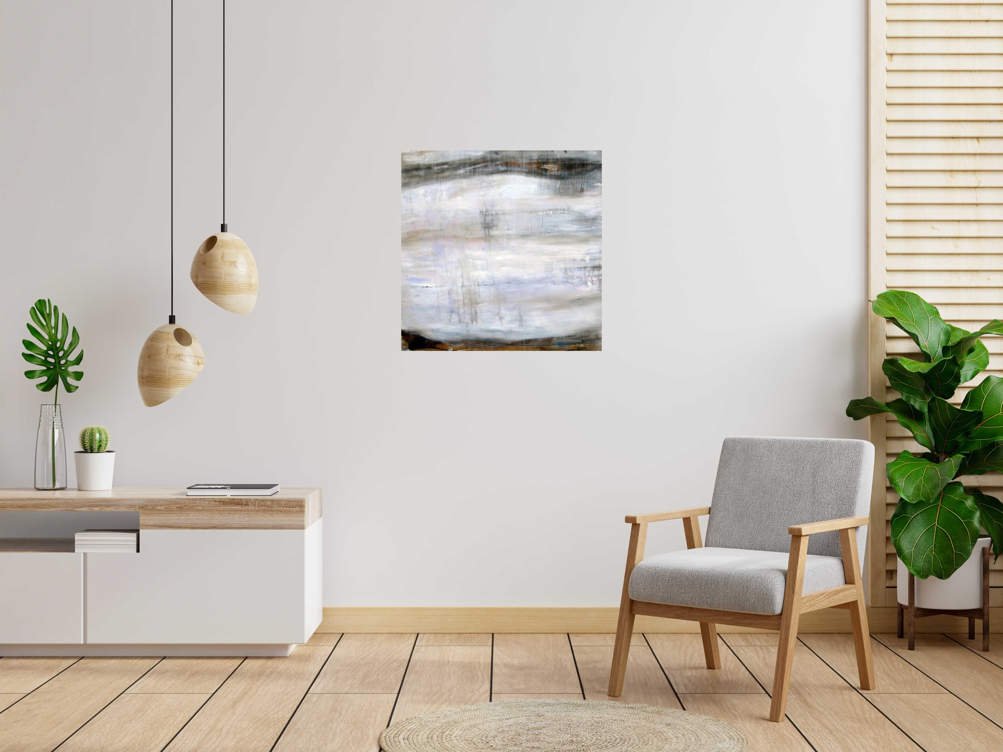 Toile SABLES BLANCS de PASCALE JACQUEMOND dans un intérieur – 80 × 80 cm