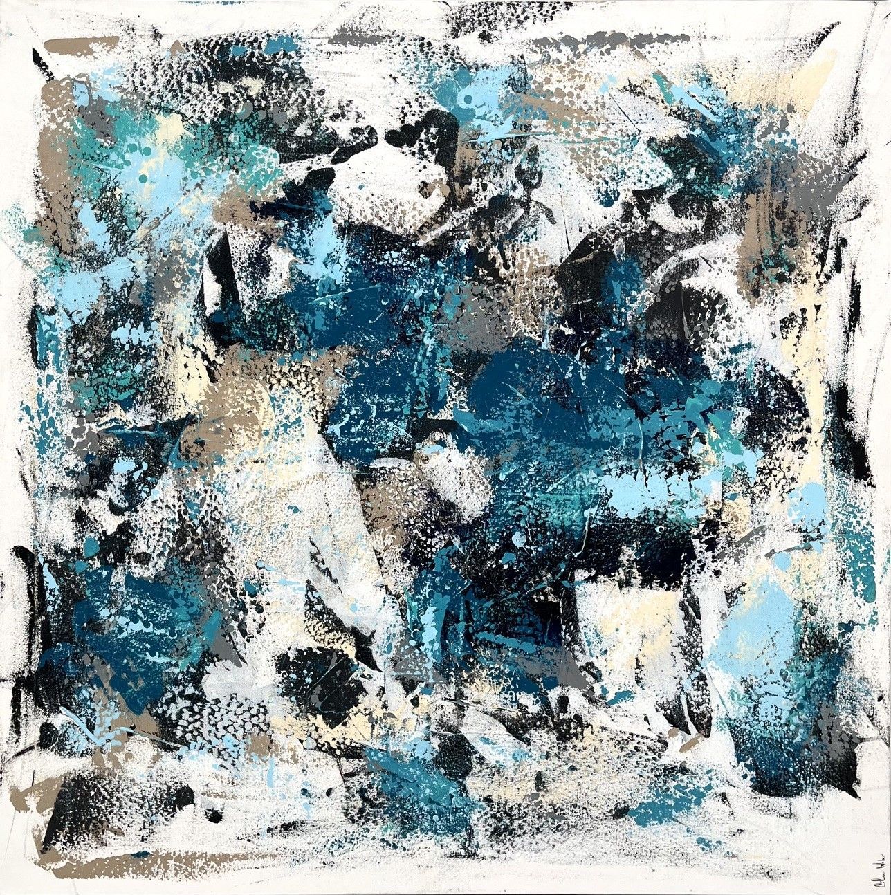 Toile abstraite très grand format Océan – CELINE WEBER – 120 × 120 cm