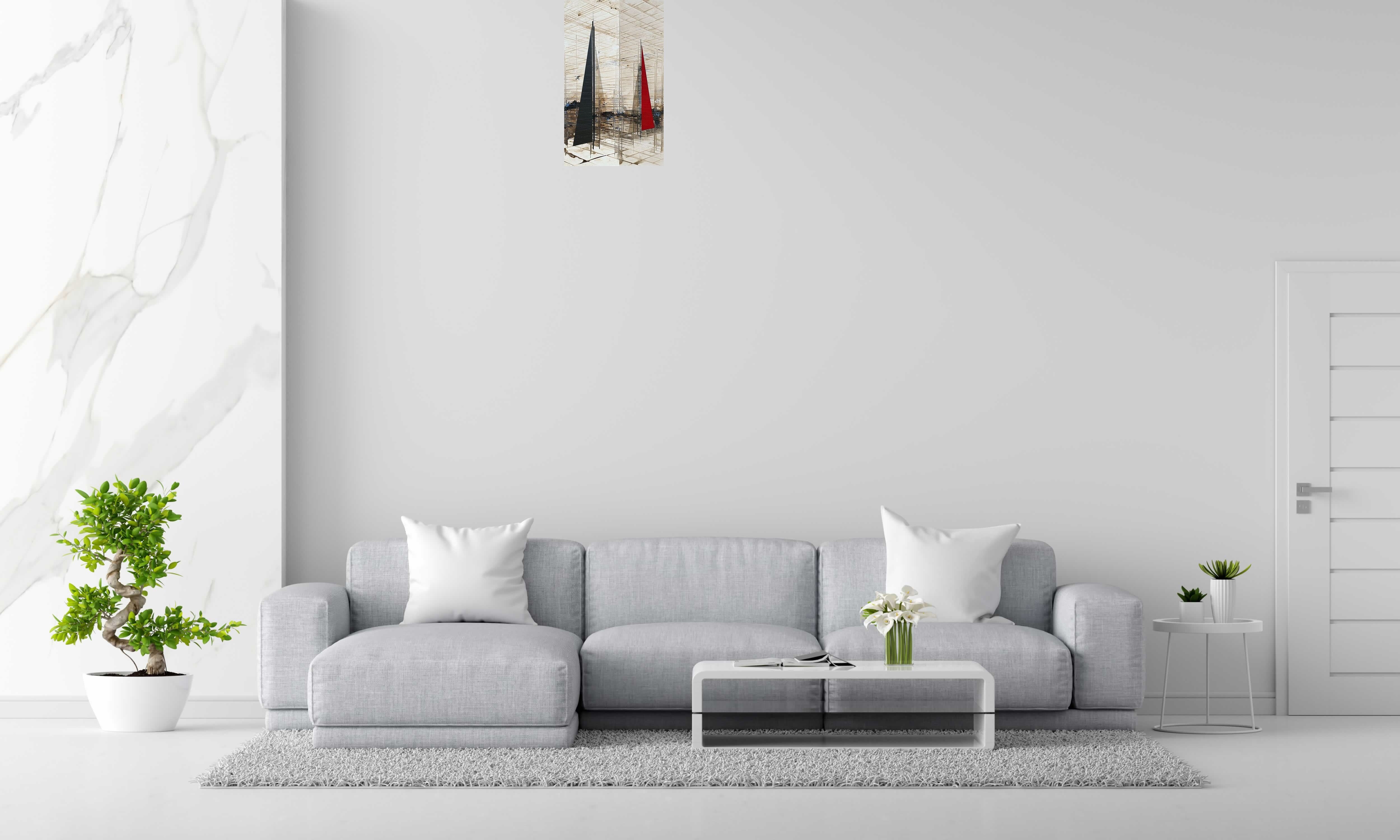 Toile BLACK SAIL de LUDOVIC MERCHER dans un intérieur – 162 × 97 cm