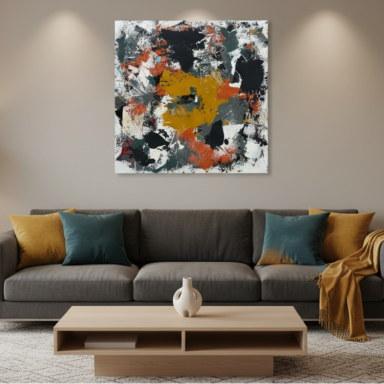 Toile FALL de CELINE WEBER dans un intérieur – 100 × 100 cm