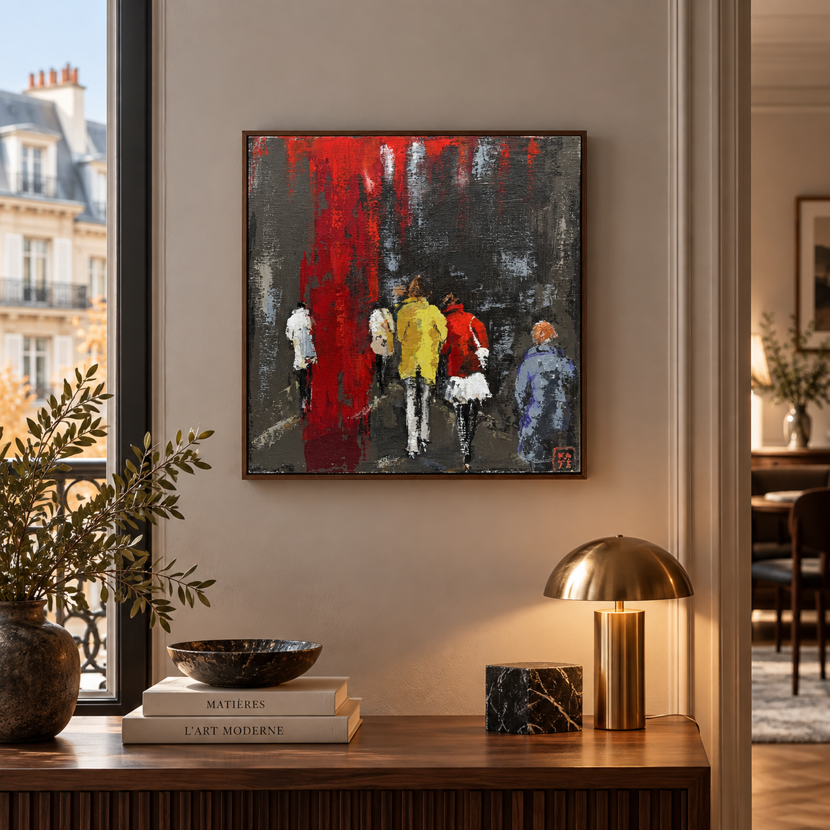 Toile ACTION 1 de KATE BAILEY dans un intérieur – 50 × 50 cm