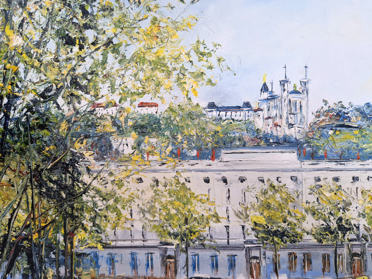 Toile Week-end à Bellecour de PHIL dans un intérieur – 90 × 90 cm