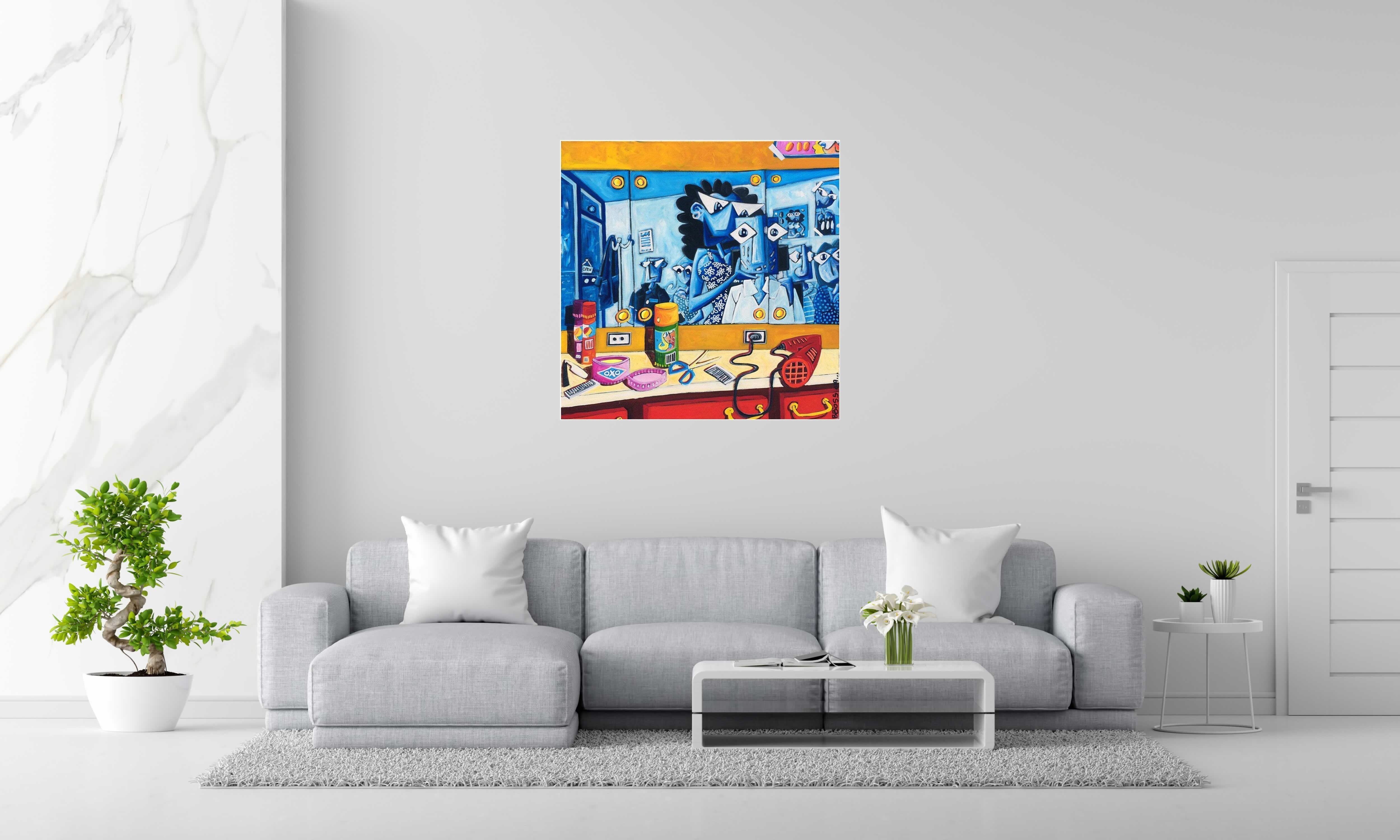 Toile DEGAGE AUTOUR DES OREILLES de B BOSS dans un intérieur – 100 × 100 cm