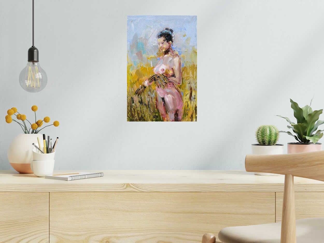 Toile Champs de blé de OLENA SINIUHINA dans un intérieur – 27 × 41 cm