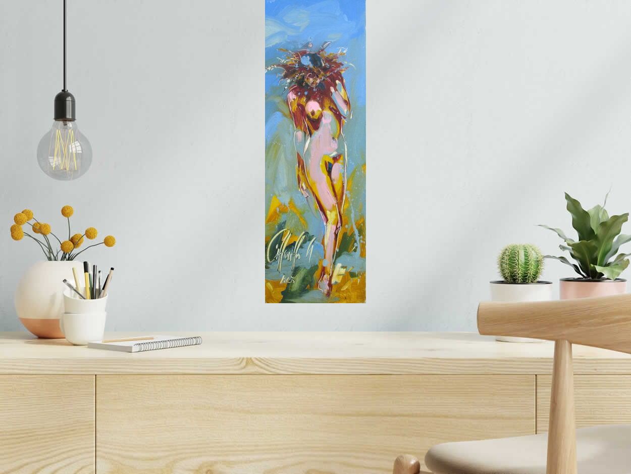 Toile Couronne de blé 2 de OLENA SINIUHINA dans un intérieur – 60 × 20 cm