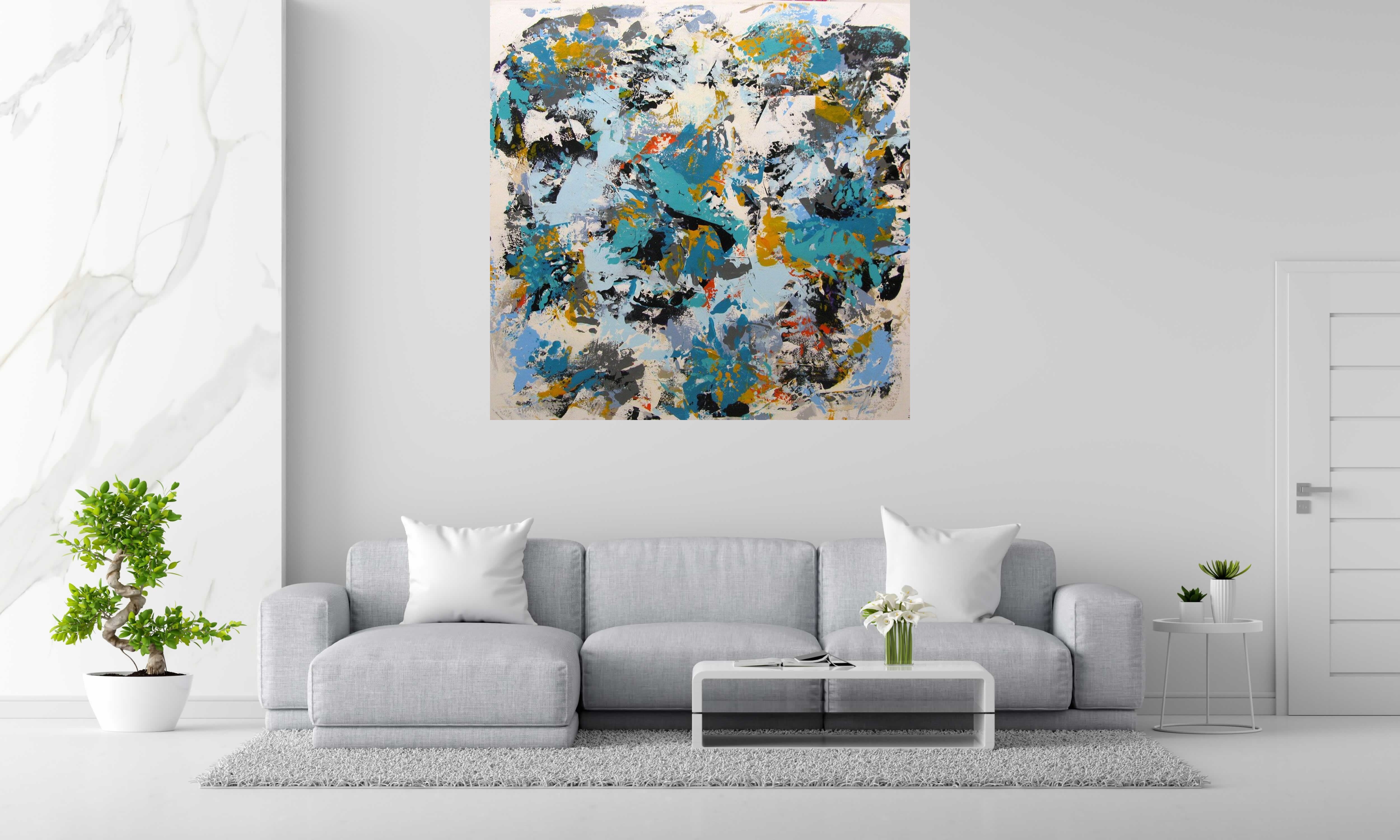 Toile SUNNY de CELINE WEBER dans un intérieur – 150 × 150 cm