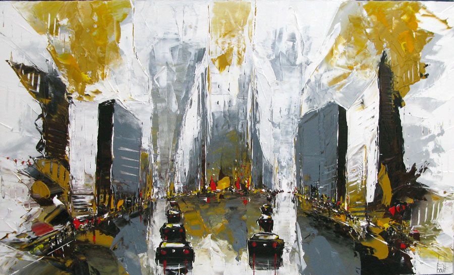 Toile grande taille PAYSAGE URBAIN – F. BOUTET – 81 × 130 cm