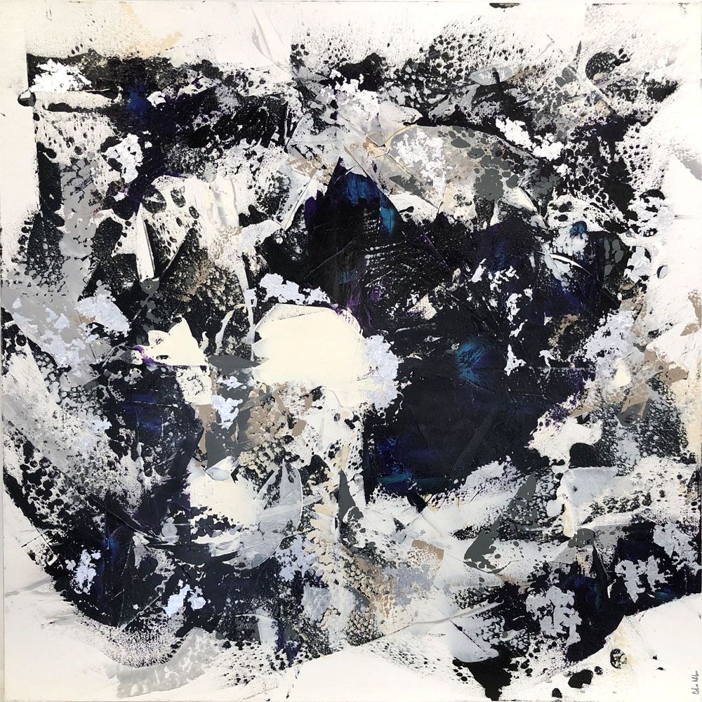 Toile grande taille ocre FRAGMENTS A – CELINE WEBER – 100 × 100 cm