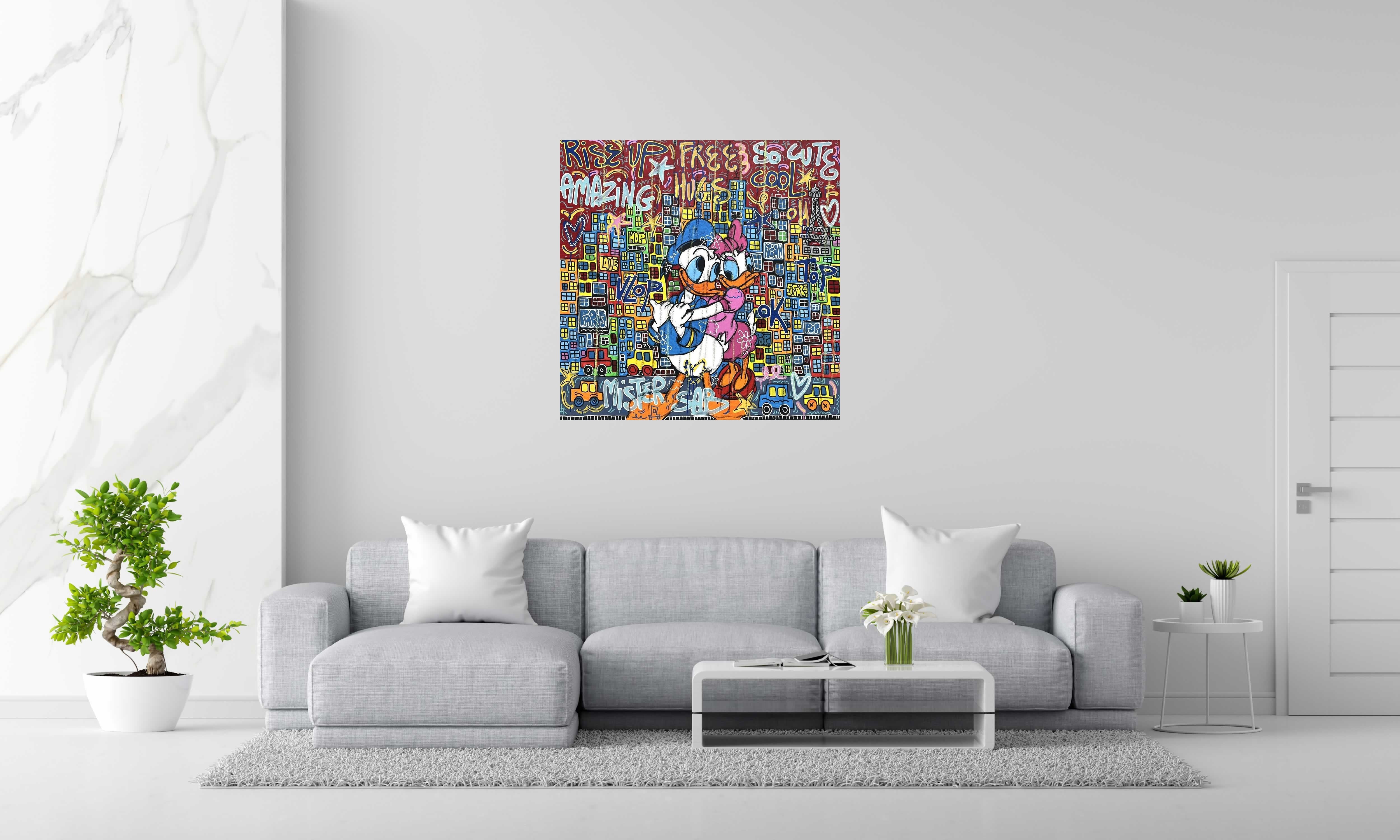 Toile LOVE PARIS de RICO SAB dans un intérieur – 100 × 100 cm