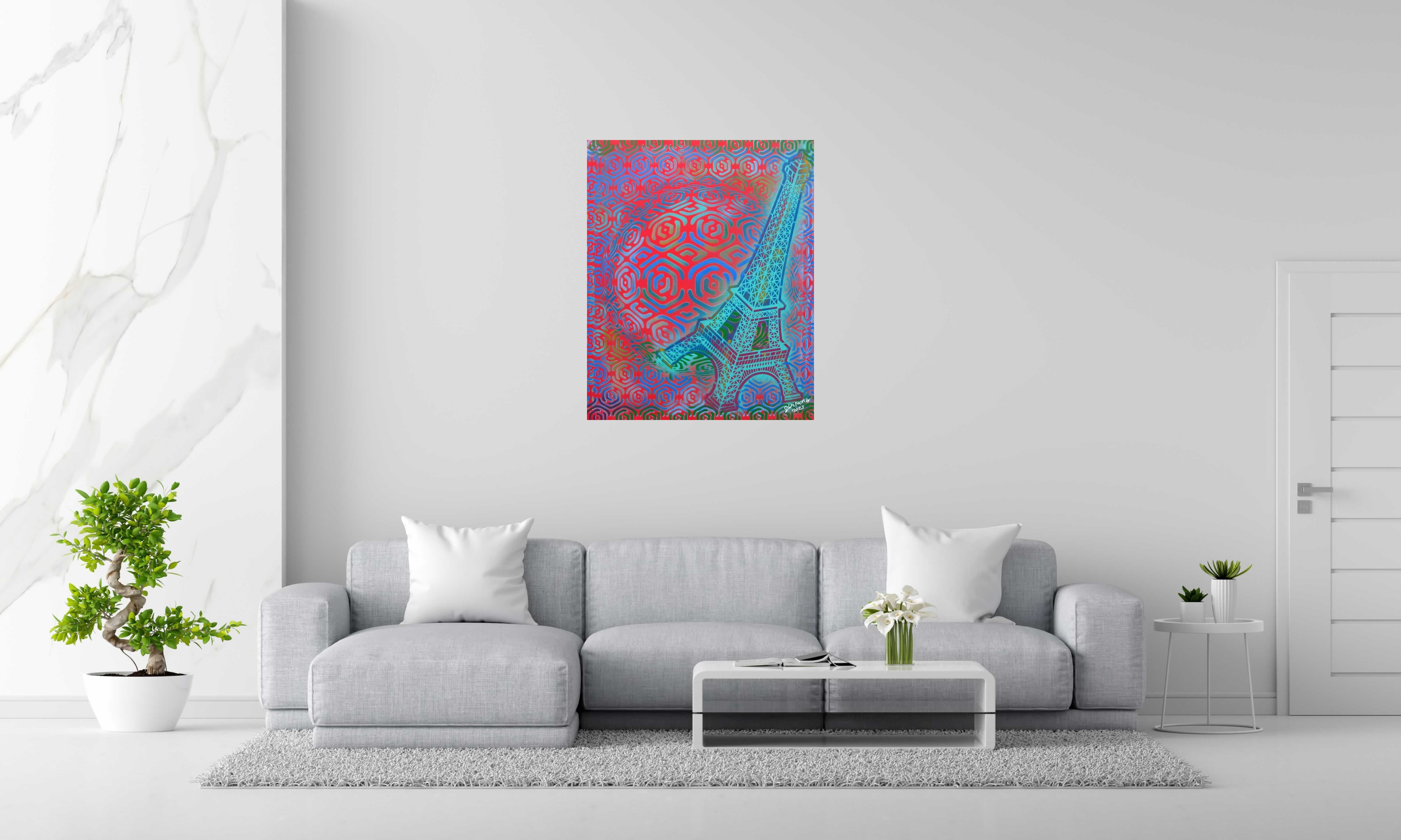 Toile Eiffel 2 de YANN GUINCHAN dans un intérieur – 81 × 100 cm