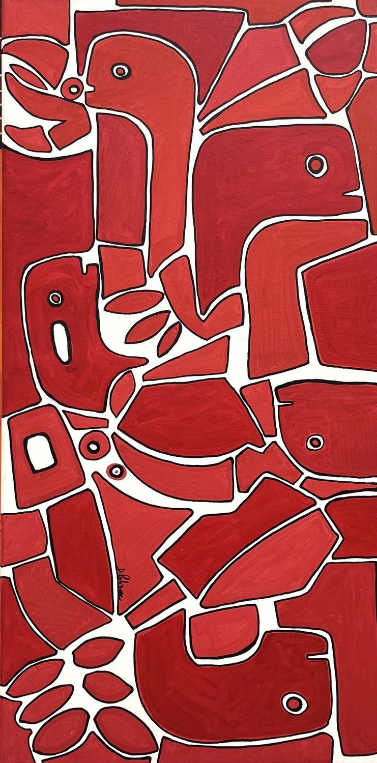 Toile graphique moyen format rouge Red Turtles – Daniel De POLIGNAC – 50 × 100 cm