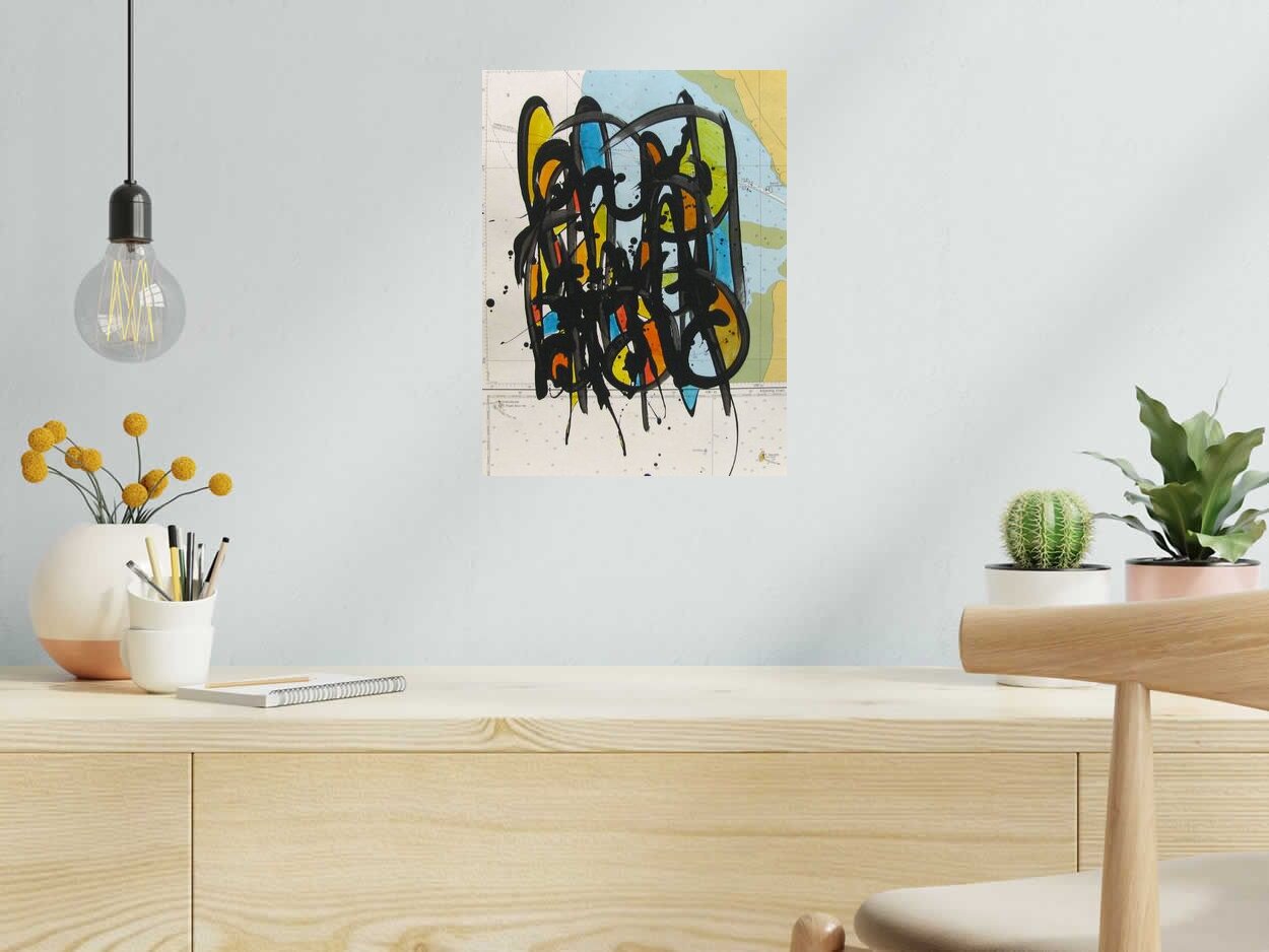 Toile NO NAME SUR CARTE MARINE  N°30 de STEPHANE RIME dans un intérieur – 40 × 30 cm