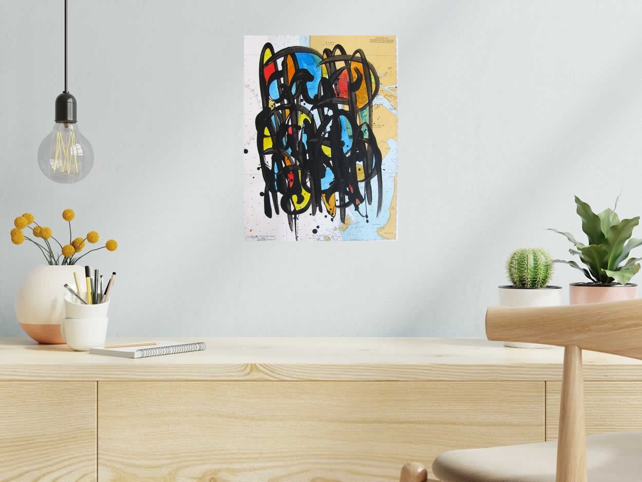 Toile NO NAME SUR CARTE MARINE  N°32 de STEPHANE RIME dans un intérieur – 40 × 30 cm