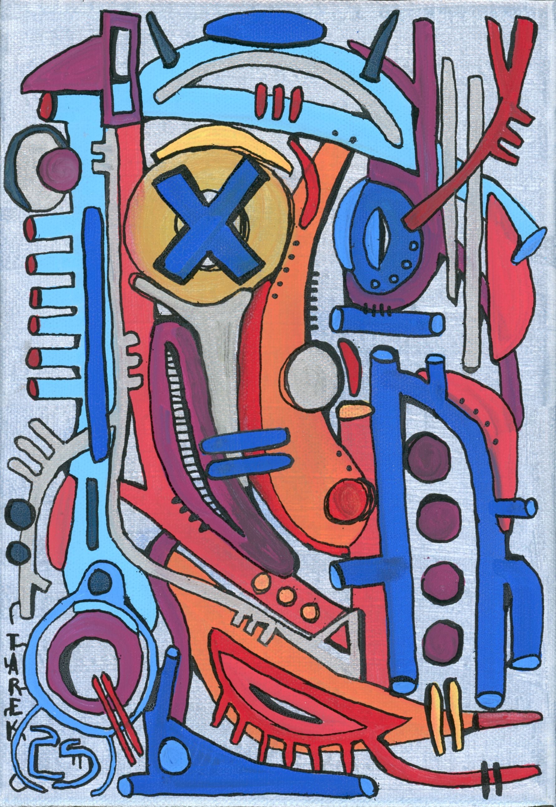Toile graphique petit format Masque Géométrique – TAREK – 19 × 27 cm