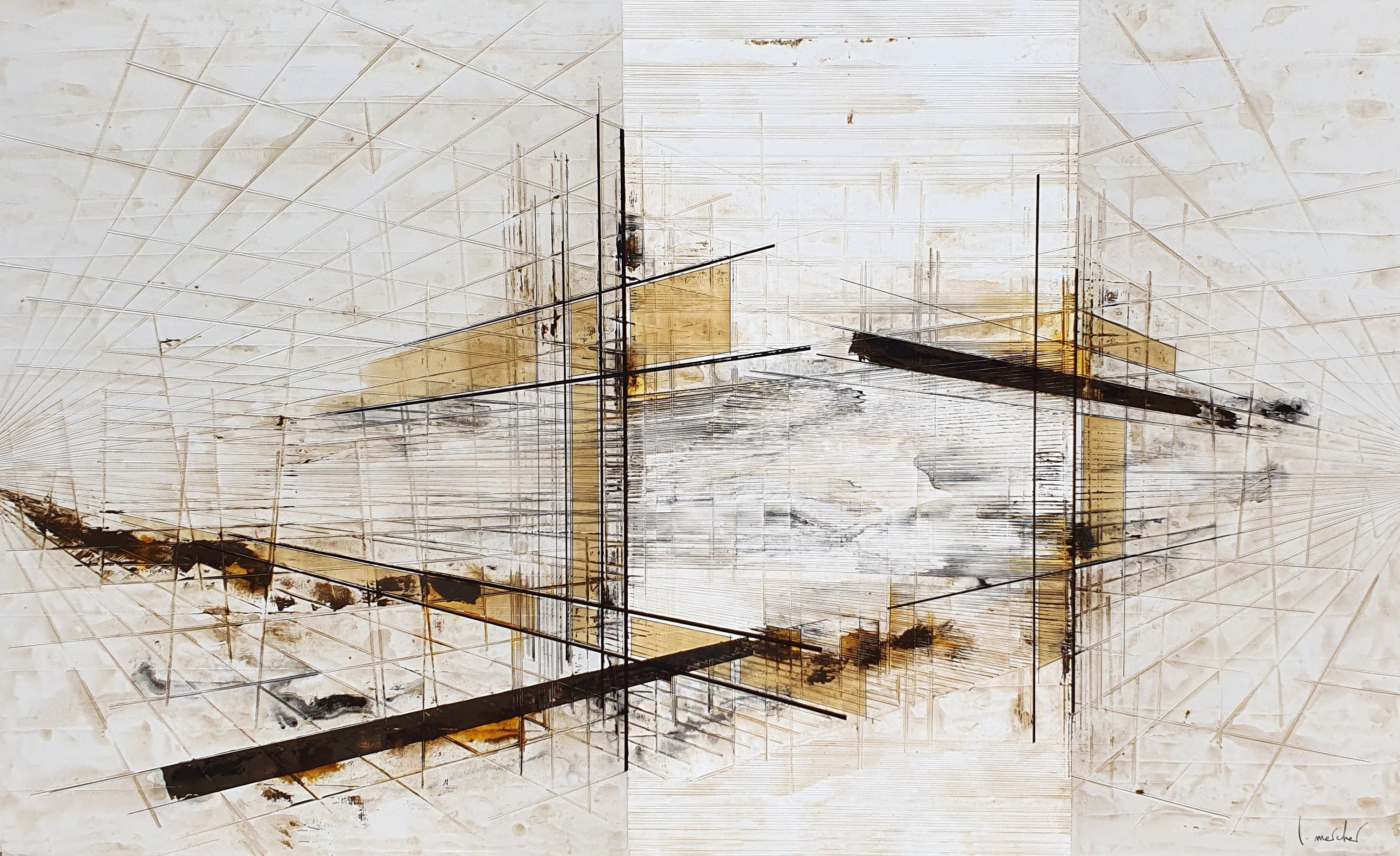 Toile mer format xxl beige PROJECT – LUDOVIC MERCHER – 89 × 146 cm
